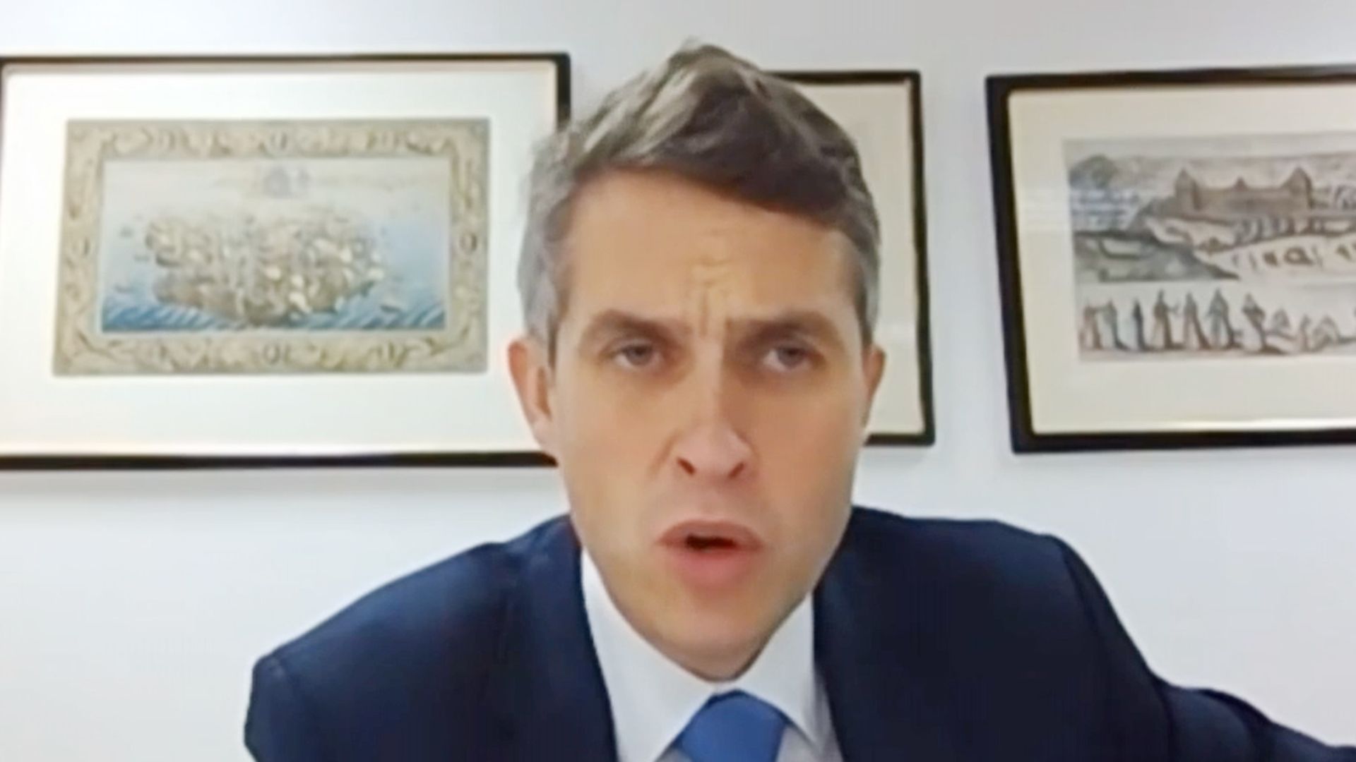 Education secretary Gavin Williamson appearing by videolink to answer questions from MPs over A-Levels - Credit: PA