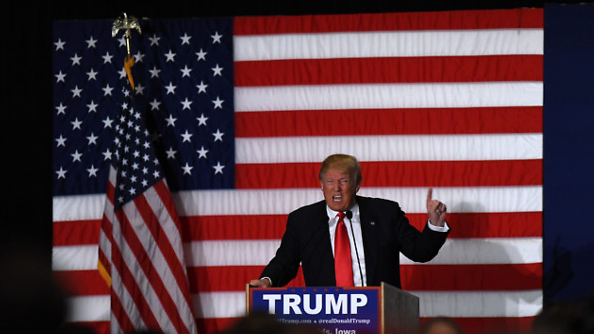 Republican presidential candidate Donald Trump speaks at a campaign rally in Cedar Rapids, Iowa. (Xinhua/Yin Bogu) - Credit: ©Photoshot / TopFoto