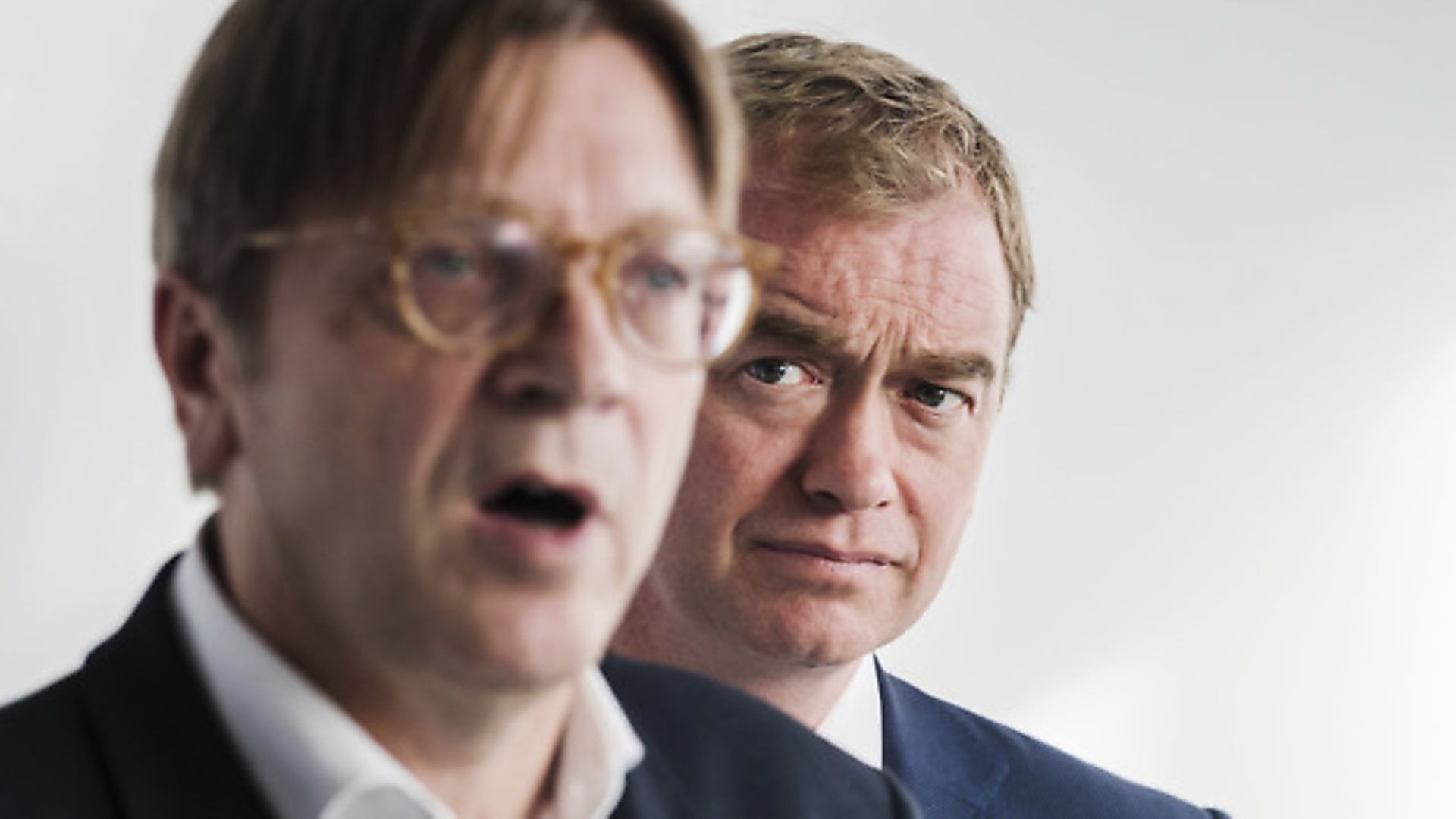 Britain's Liberal Democrat Leader Tim Farron, right, and the European Parliament's lead Brexit negotiator Guy Verhofstadt - Credit: AP/Press Association Images