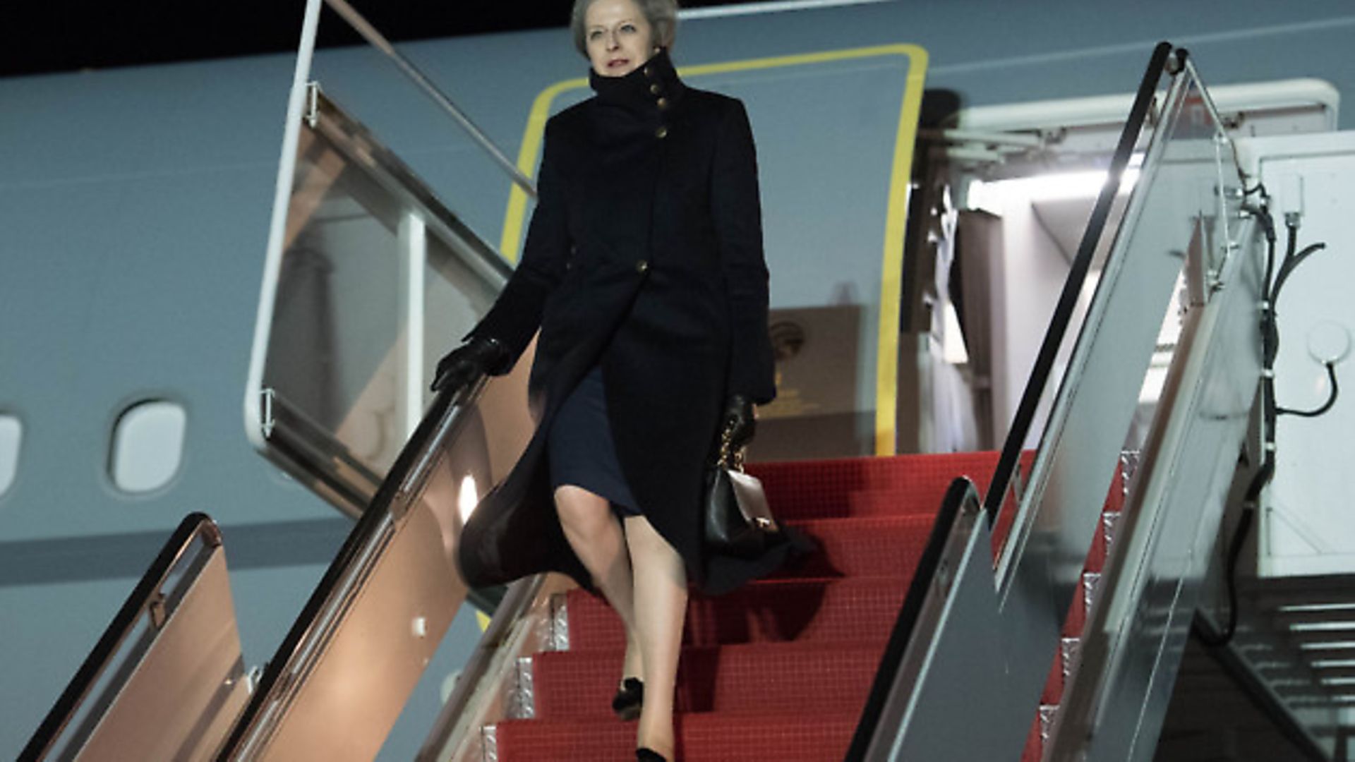 Prime Minister Theresa May arrives at Andrew's Air Force Base in Washington DC - Credit: PA Wire/PA Images