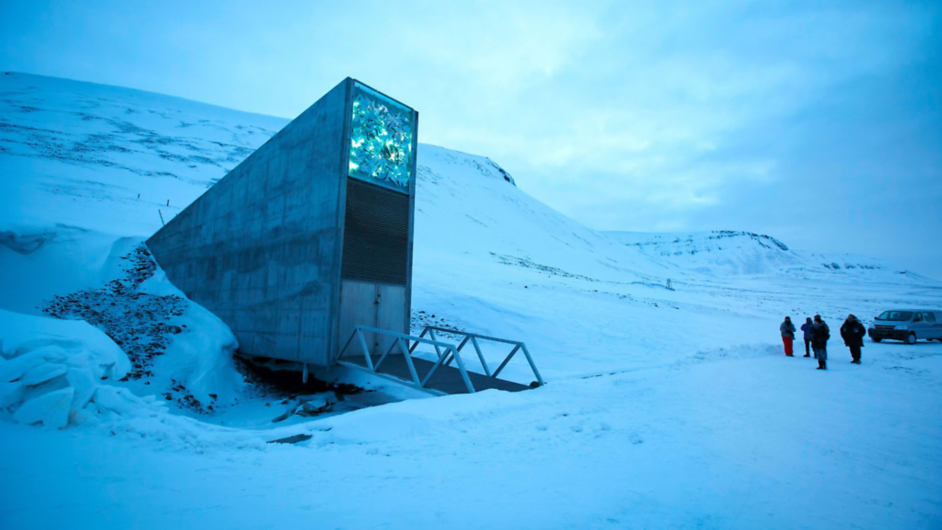 A general view of the entrance of the international gene bank Svalbard Global Seed Vault (SGSV), outside Longyearbyen on Spitsbergen, Norway, on February 29, 2016. / AFP / NTB Scanpix / Junge, Heiko / Norway OUT        (Photo credit should read JUNGE, HEIKO/AFP/Getty Images) - Credit: AFP/Getty Images