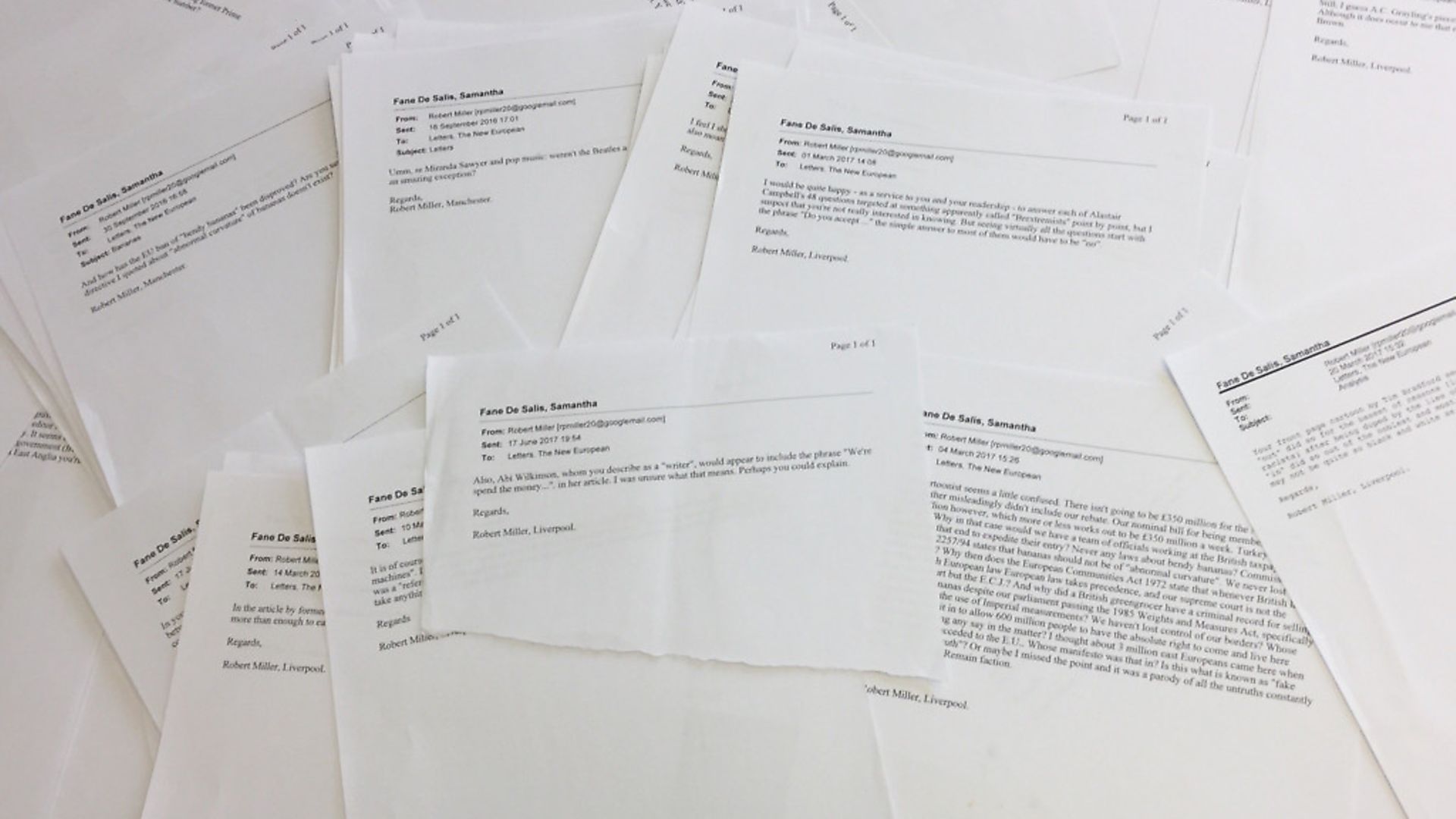 A selection of the many emails received by The New European from Robert Miller - Credit: Archant