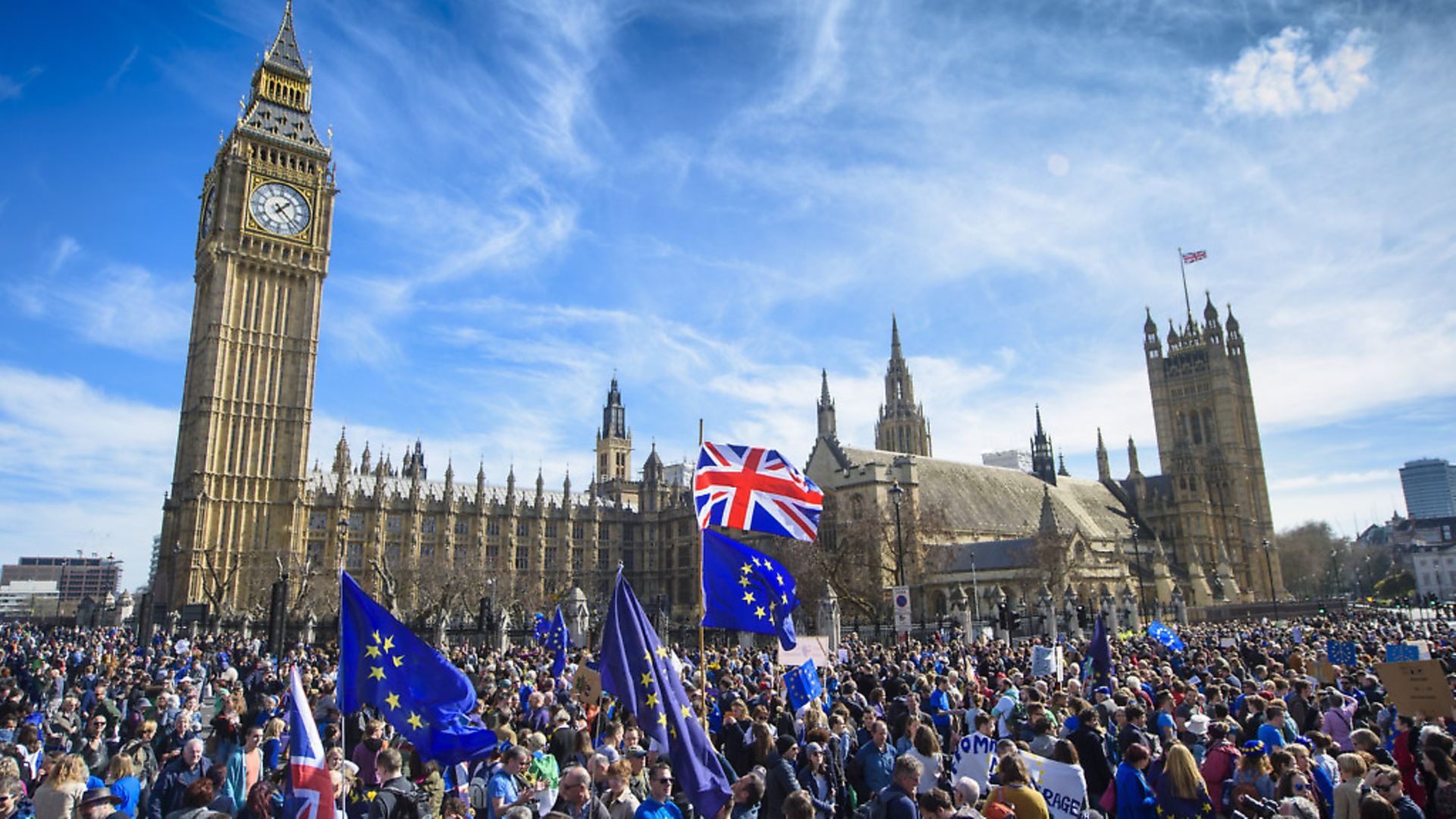 Pro-EU campaigners at the March for Europe rally against Brexit in Parliament Square, central London. Photo: Matt Crossick/ EMPICS Entertainment - Credit: Empics Entertainment