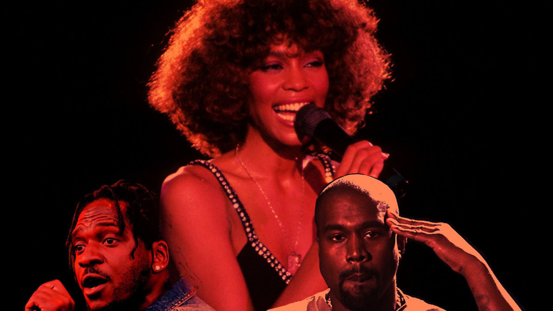 Pusha T, Whitney Houston, and Kanye West. Picture: PA - Credit: PA