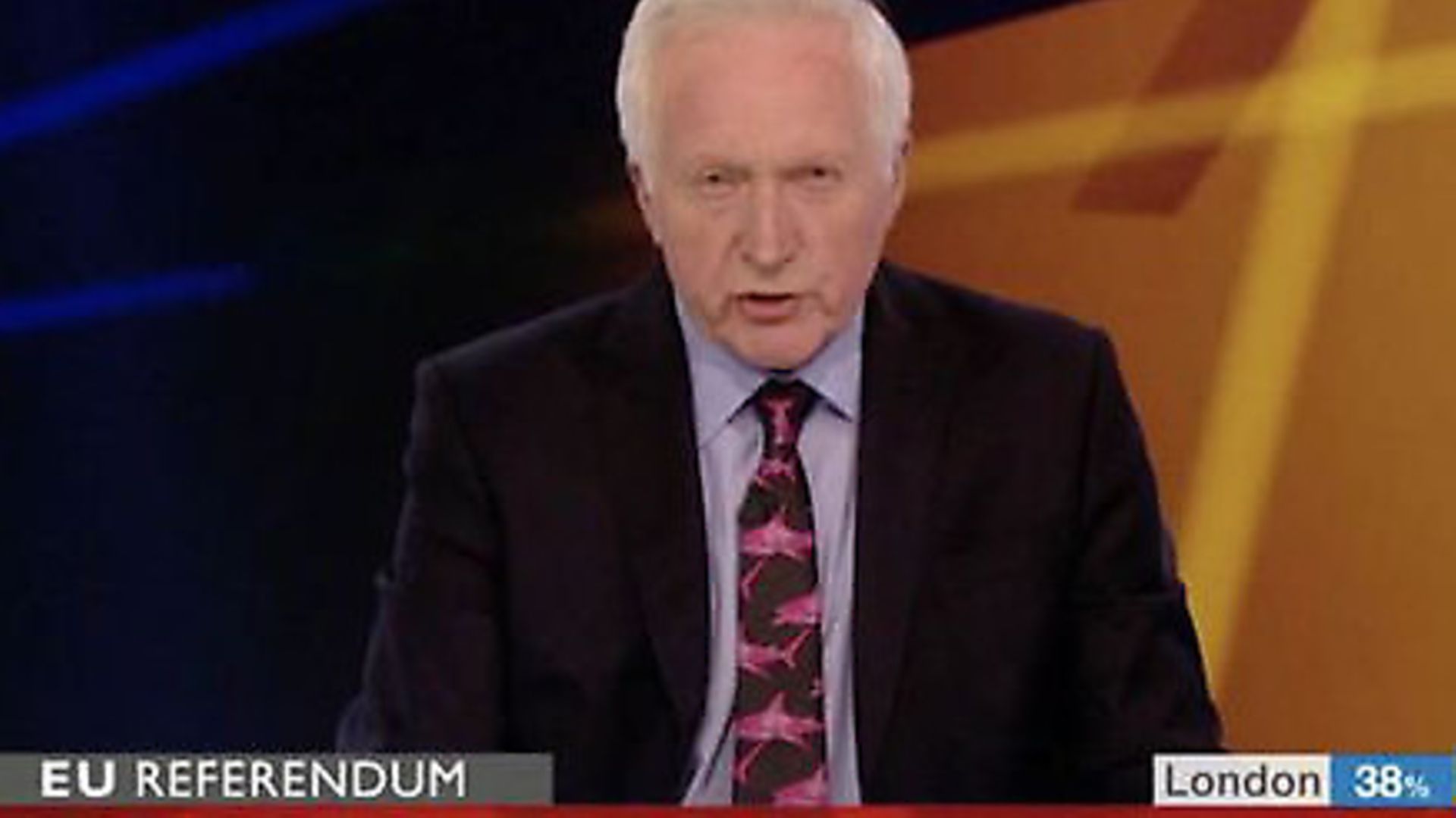 David Dimbleby announces the EU referendum result. Image: BBC News. - Credit: BBC