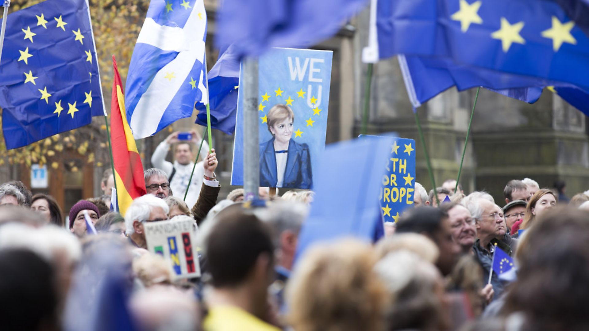 Not giving up: The Rally for Europe event on Edinburgh's Royal Mile, hosted by Mitch Benn. PHOTO: PA - Credit: PA Archive/PA Images