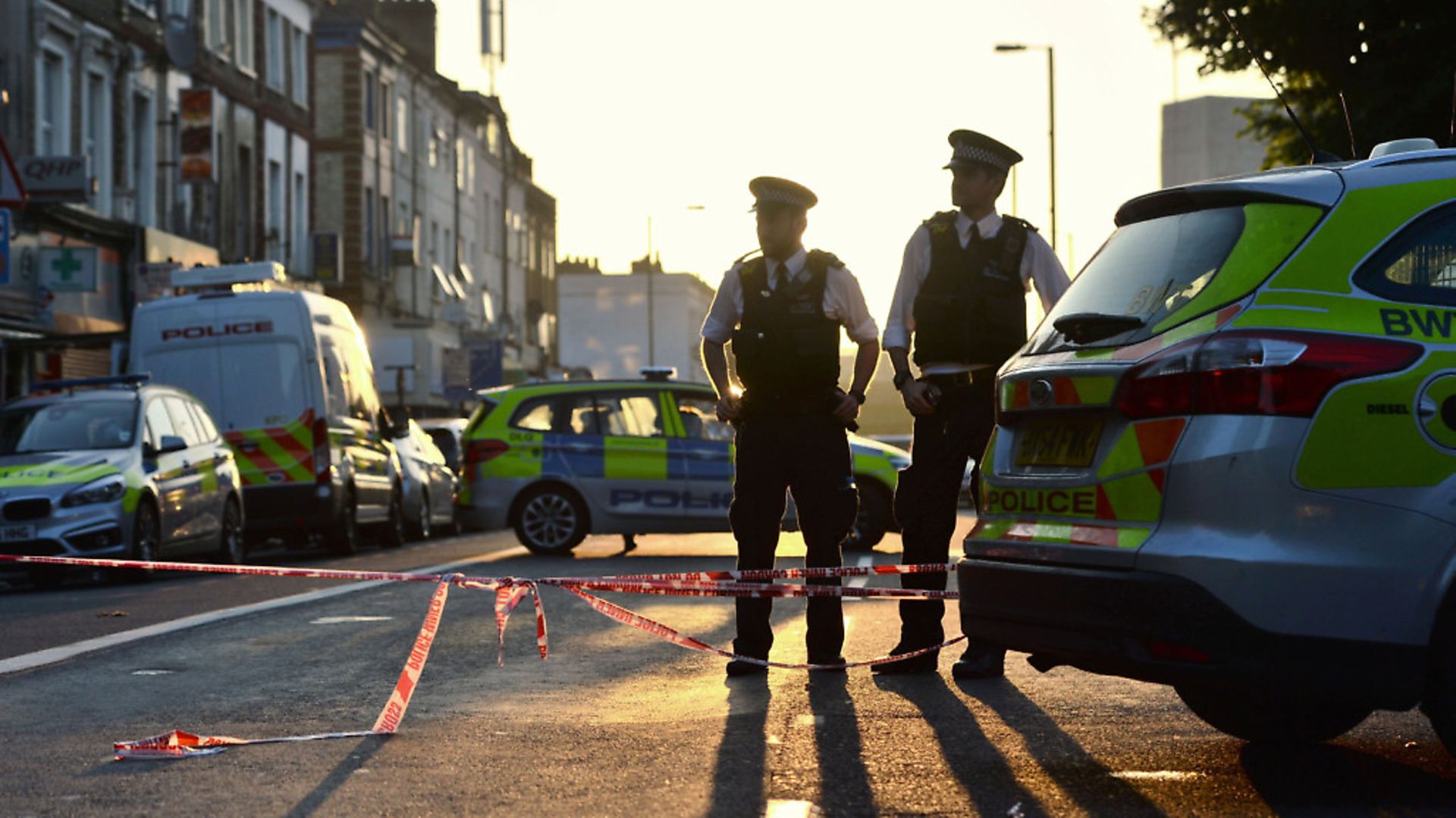 Police officers man a cordon in Finsbury Park, north London, after a van struck pedestrians outside a mosque. Photograph: Victoria Jones. - Credit: PA Wire/PA Images