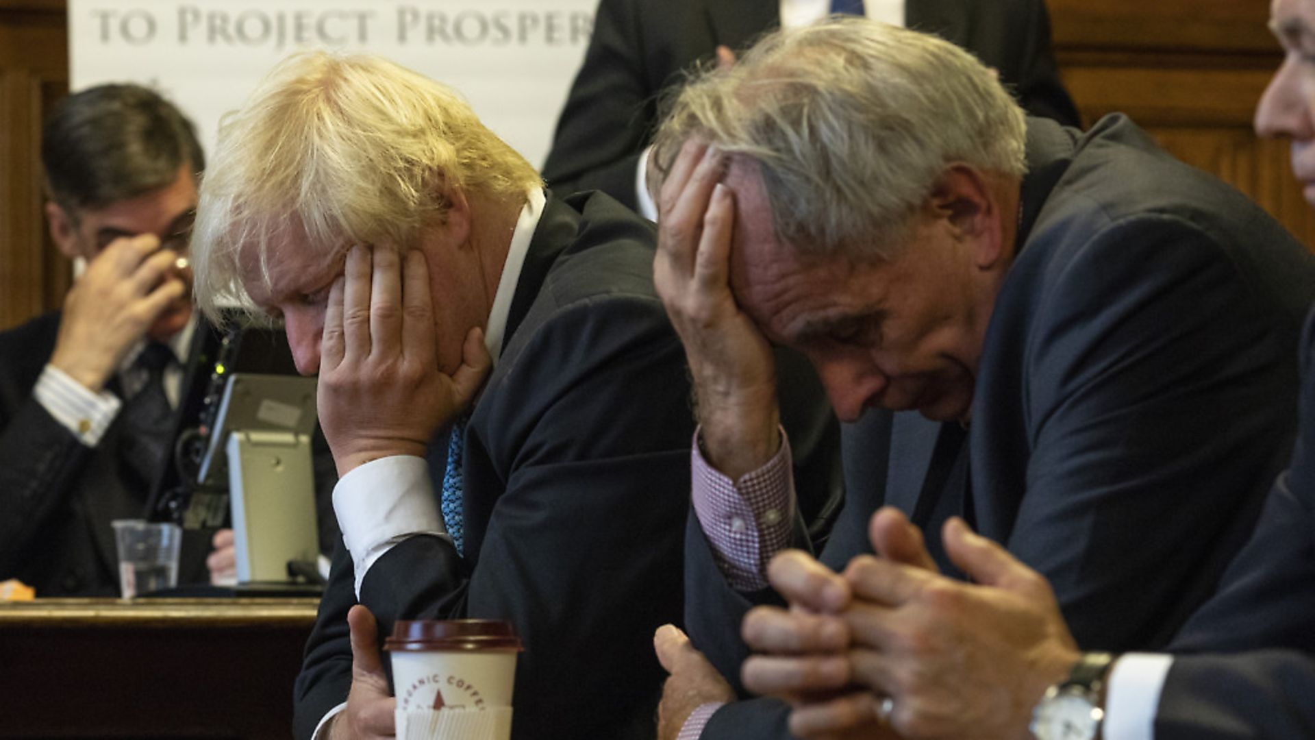 'Come on lads ... THINK!' Jacob Rees-Mogg, Boris Johnson and Peter Bone struggle to make sense of Brexit Photo: Getty - Credit: Getty Images