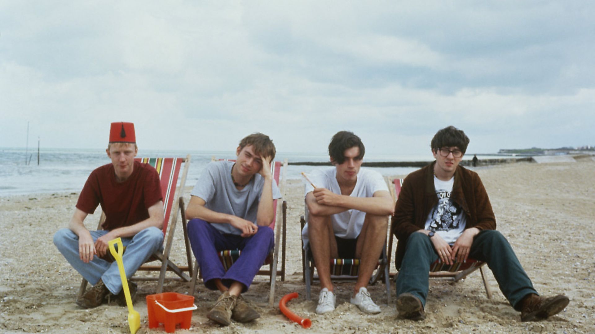 Group portrait of the British band Blur, circa 1996. L - R; Dave Rowntree, Damon Albarn, Alex James, Graham Coxon. (Photo by Tim Roney/Getty Images) - Credit: Getty Images
