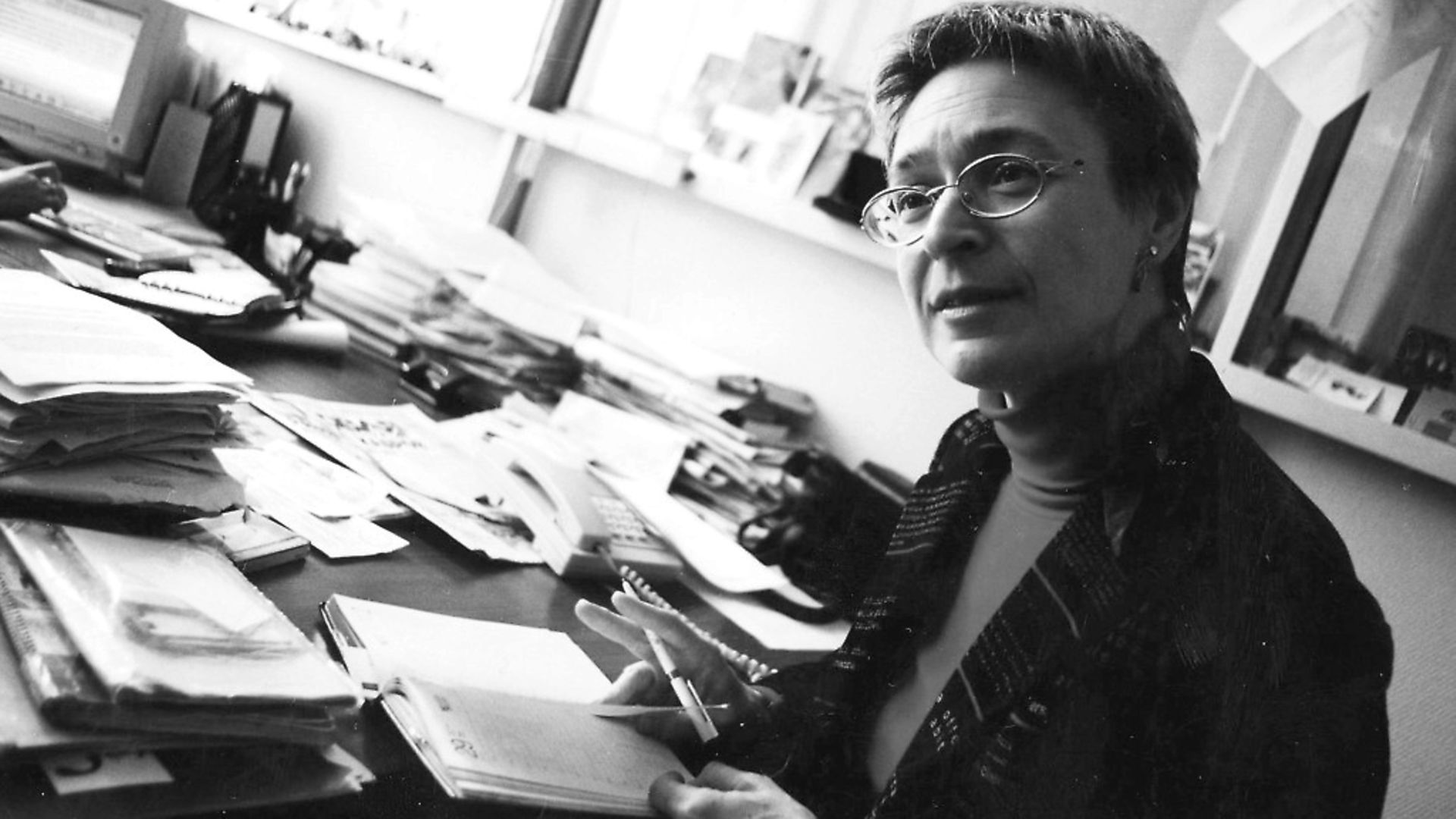 In this undated file photo, independent Russian journalist Anna Politkovskaya, a highly respected and tireless investigative reporter and author is pictured at work. (Photo by Novaya Gazeta/Epsilon/Getty Images) - Credit: Getty Images