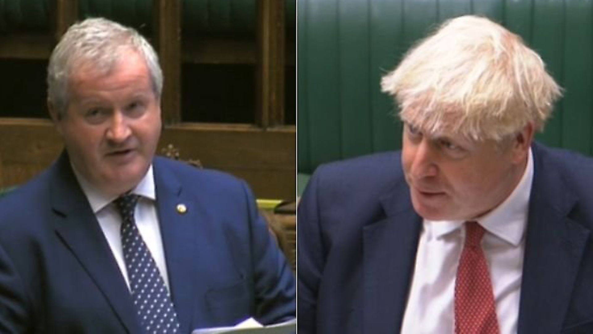 Ian Blackford confronts Boris Johnson in the House of Commons. Photograph: Parliament TV. - Credit: Archant