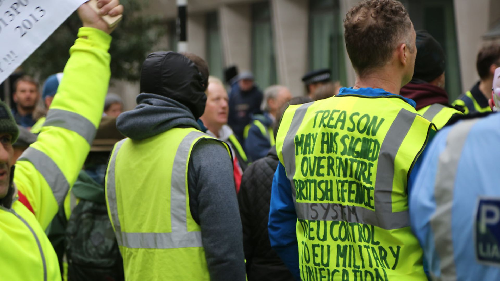 Far right yellow vests stage a protest in front of the Saint James underground station London, England on January 12, 2019. (Photo by Tayfun Salci/Anadolu Agency/Getty Images) - Credit: Getty Images