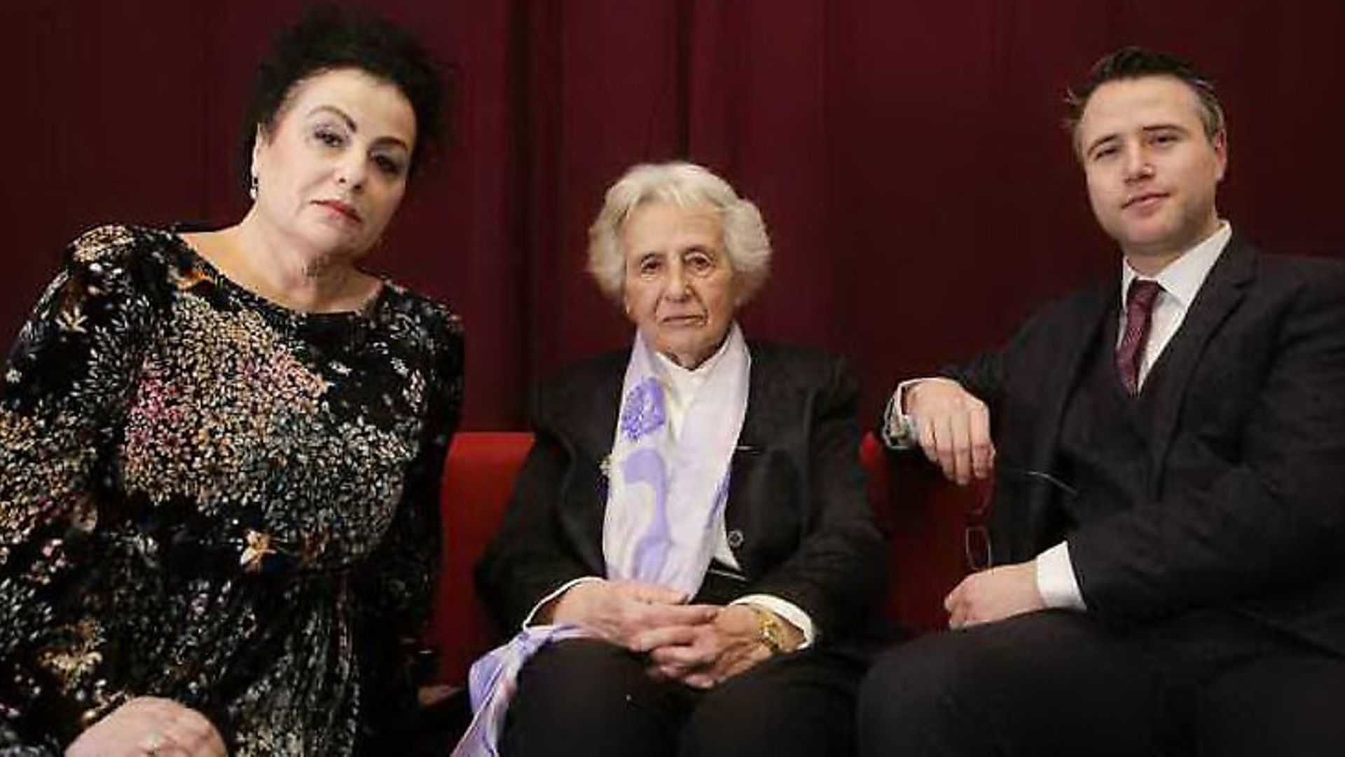 Holocaust survivor Anita Lasker-Wallfisch (centre), her daughter Maya Jacobs and grandson Simon Wallfisch. Pic: AP Photo/Markus Schreiber - Credit: AP Photo/Markus Schreiber
