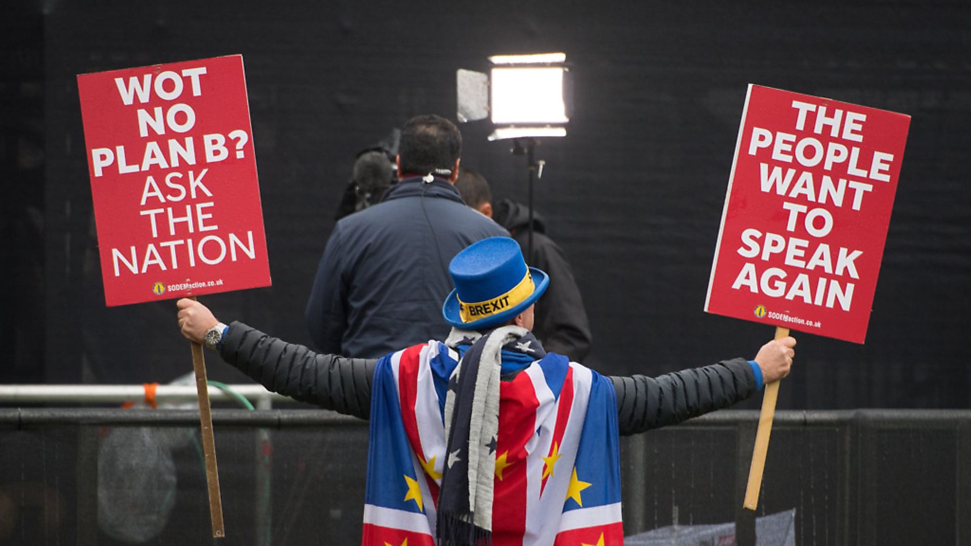 Anti Brexit protestor Steve Bray outside the Houses of Parliament. Photograph: Dominic Lipinski/PA. - Credit: PA Wire/PA Images