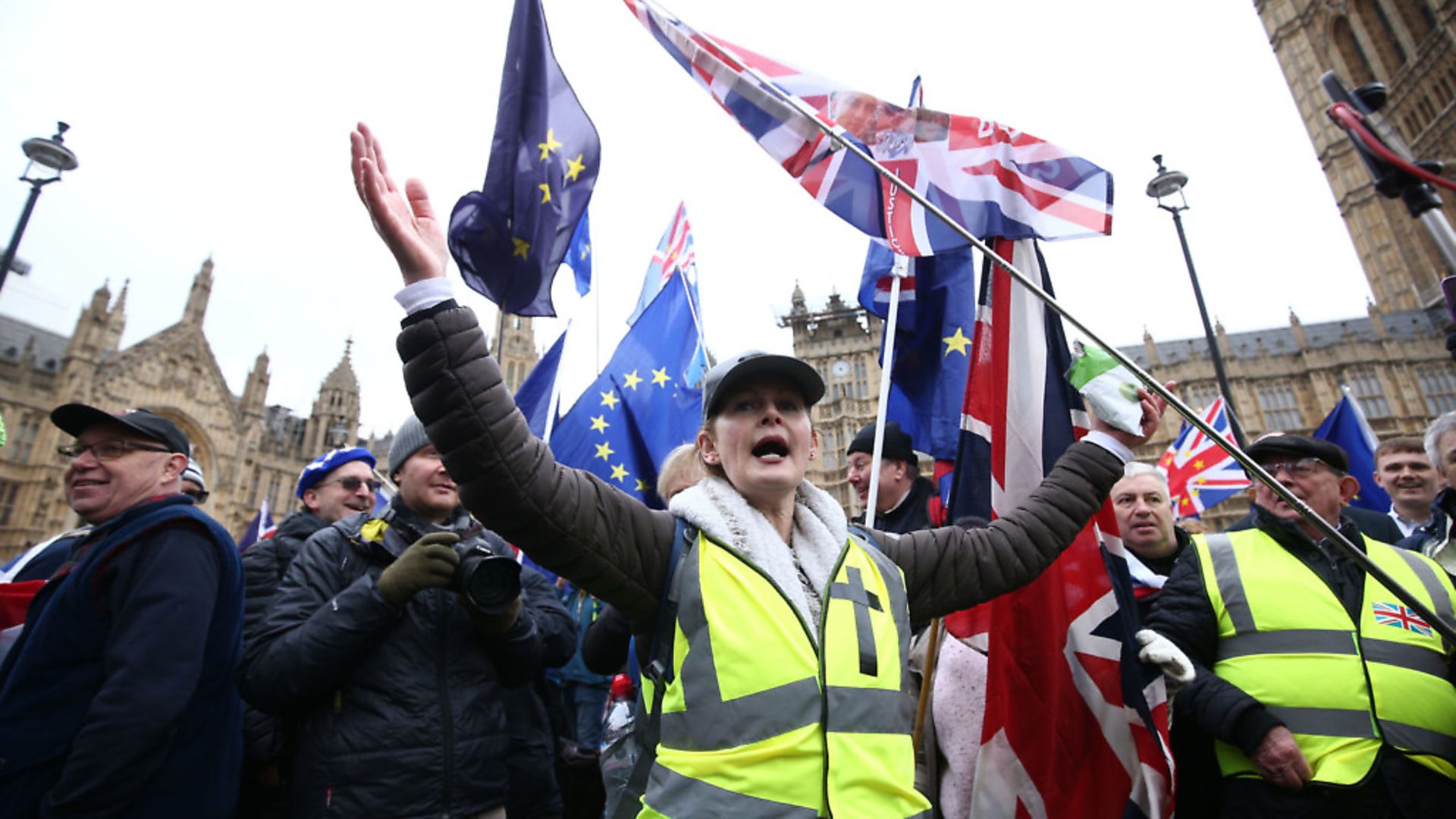 Pro Brexit supporters outside the Houses of Parliament, London, ahead of the House of Commons vote on the Prime Minister's Brexit deal. Photo credit: Yui Mok/PA Wire - Credit: PA