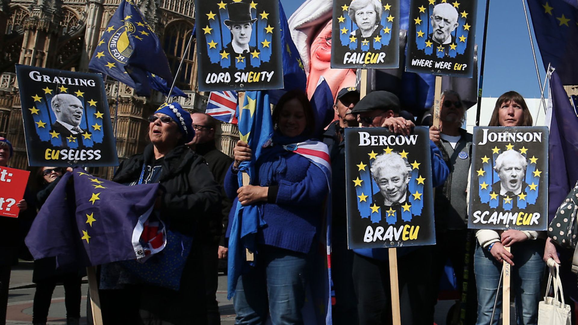 Anti-Brexit demonstrators near the Houses of Parliament, Westminster. Photograph: Jonathan Brady/PA Wire. - Credit: PA