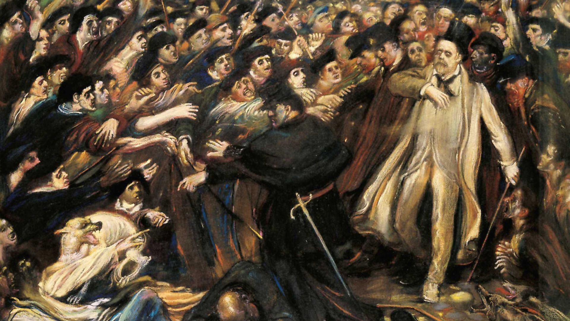 'Zola, Insulted' by Henry de Groux, 1898. It shows gauntlet of crowds after the publication of J'Accuse and his trial for libel. Picture: Getty Images - Credit: Archant