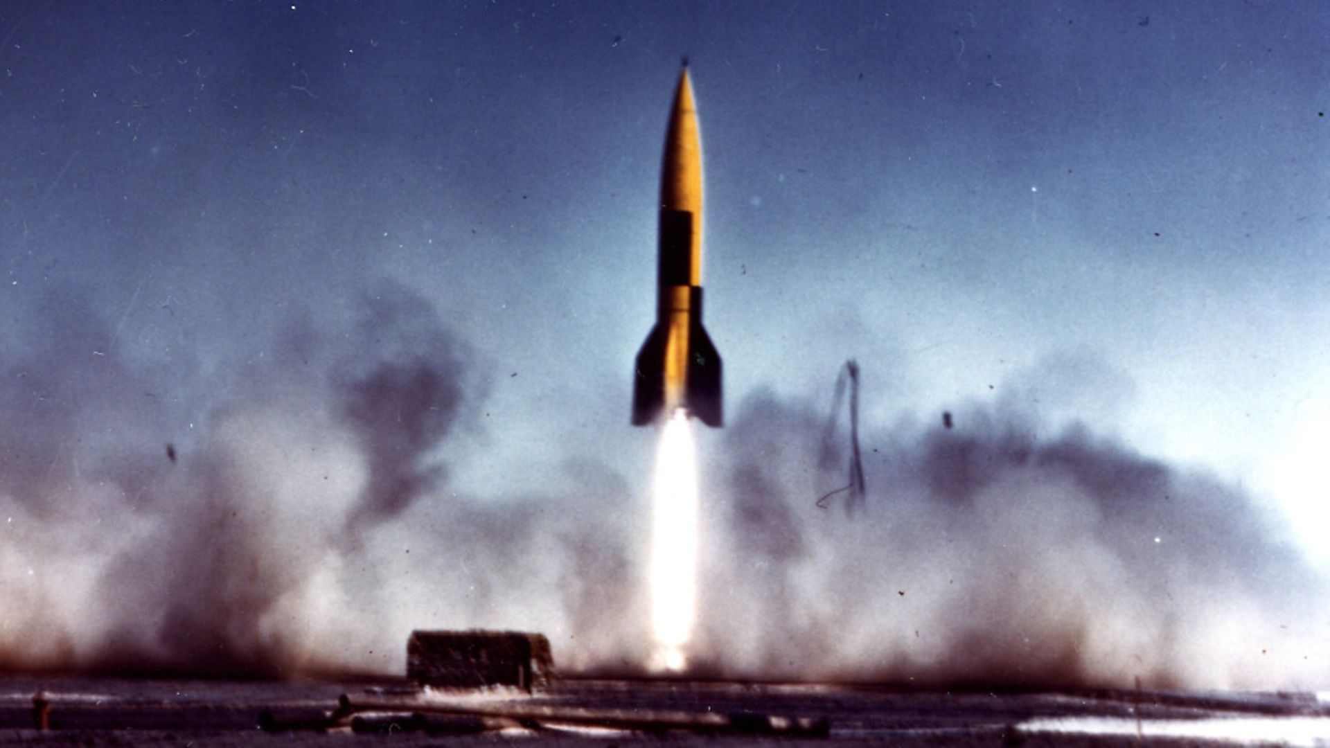 A captured German V-2 Rocket takes off in a test held in New Mexico. Picture: PhotoQuest/Getty Images - Credit: Getty Images