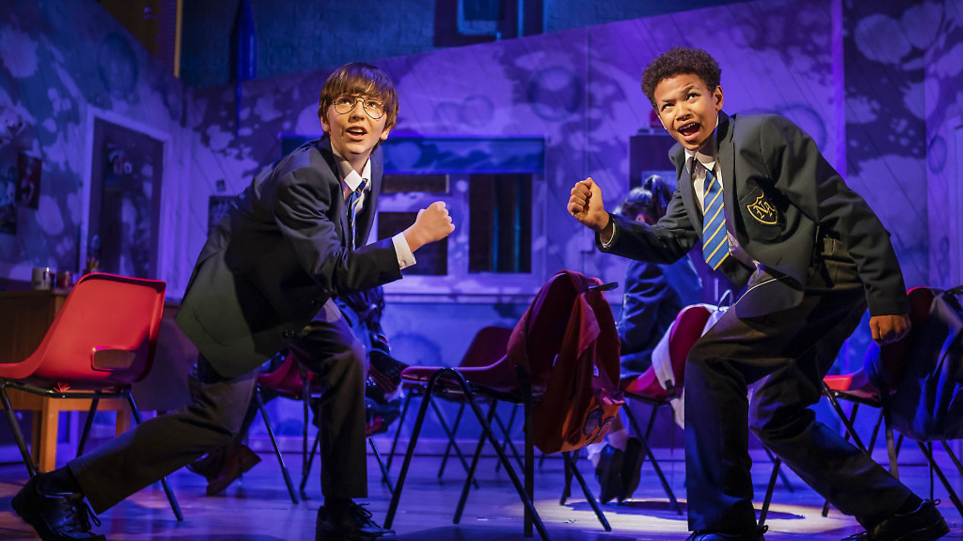 Top of the class: Michael hawkins as Adrian and Cuba Kamanu as Nigel in Adrian Mole the Musical, Aged 13 3/4 - Credit: Archant