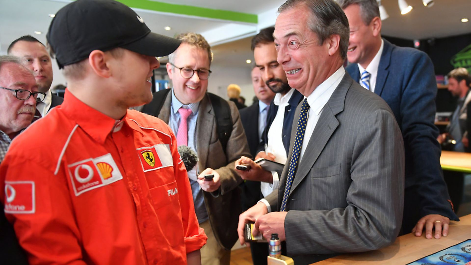 Brexit Party leader Nigel Farage visits a vape shop during a walkabout in Wales. (Ben Birchall/PA) - Credit: PA Wire/PA Images