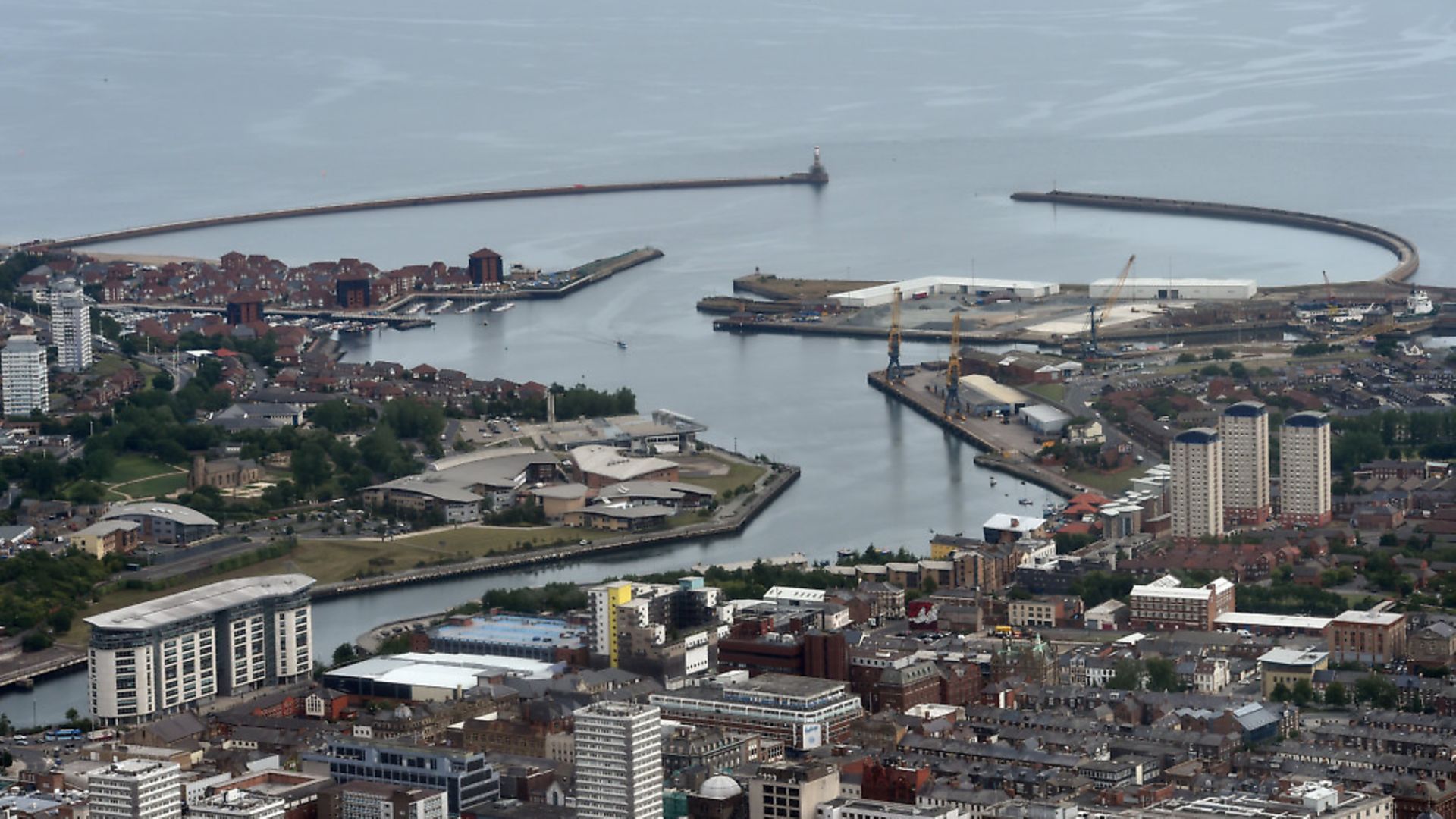 Aerial view of the mouth of the River Wear in Sunderland. Photograph: Owen Humphreys/PA. - Credit: PA Archive/PA Images