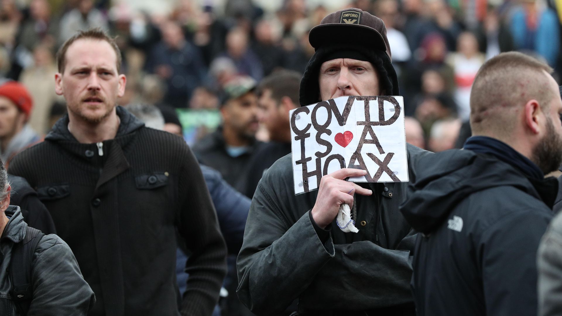 Demonstrators gather in front of Buckingham Palace during a protest against the lockdown restrictions brought in to prevent the spread of coronavirus. - Credit: PA