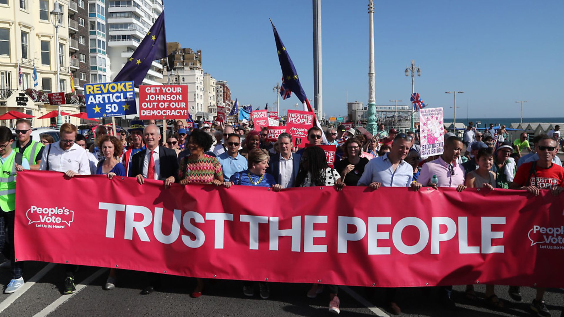 Emily Thornberry and Keir Starmer join an anti-Brexit 'Trust the People' march and rally during a past Labour Party Conference in Brighton. Photograph: PA.