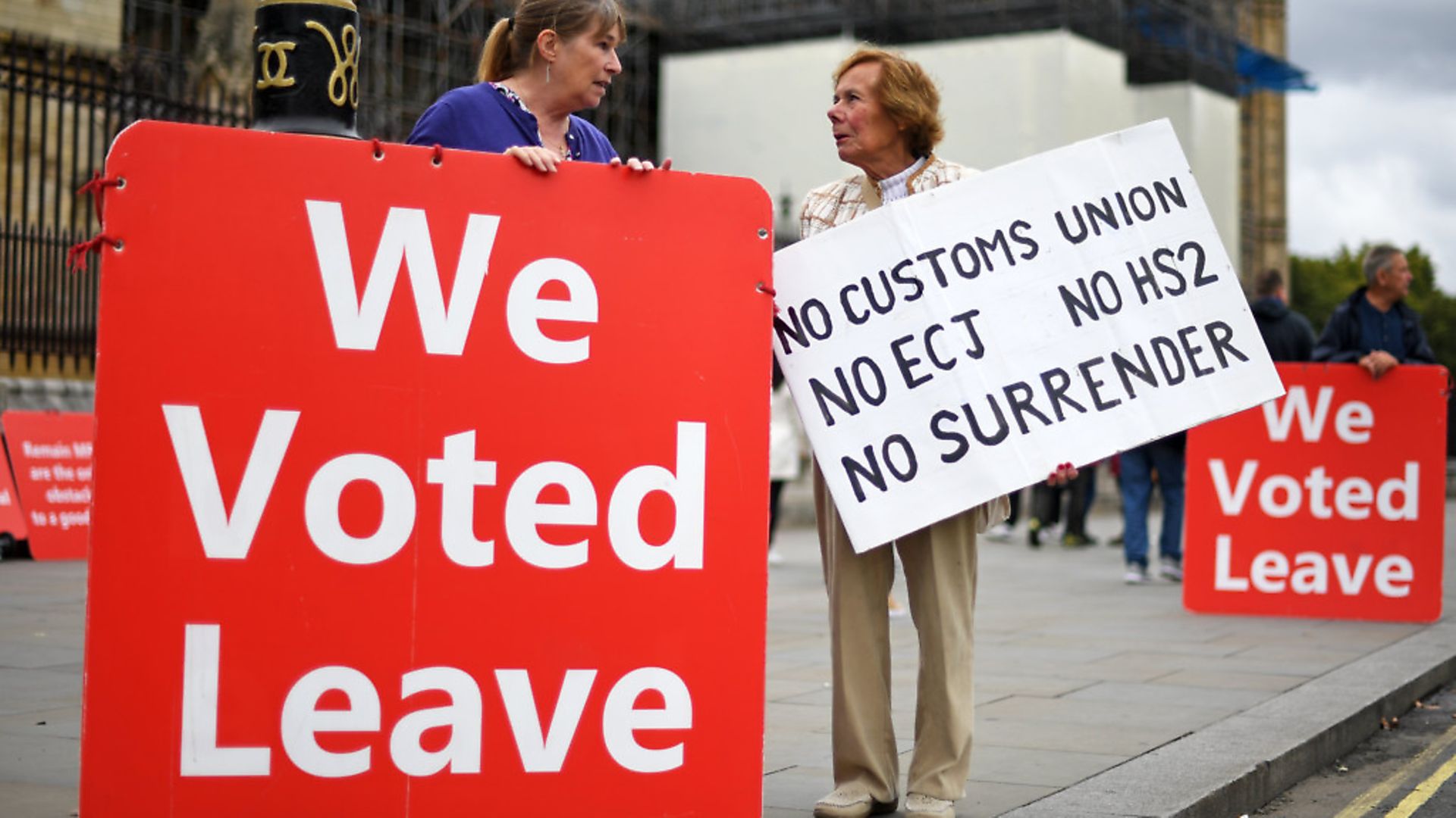 Pro-Brexit voters outside the Houses of Parliament. Photograph: Victoria Jones/PA. - Credit: PA Wire/PA Images