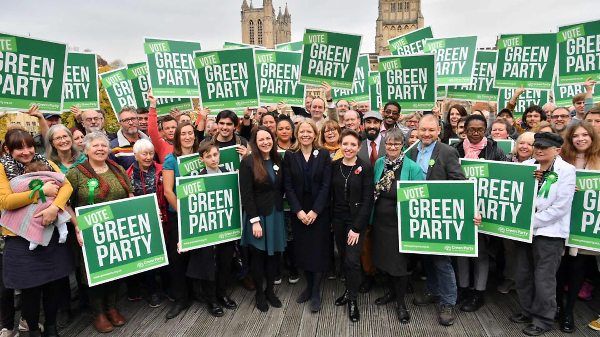 Green Party Co-Leader Sian Berry (centre), Deputy Leader and Parliamentary Candidate for Newport West Amelia Womack (left), and Bristol West Candidate Carla Denyer (right). Photograph: Ben Birchall/PA Wire. - Credit: PA