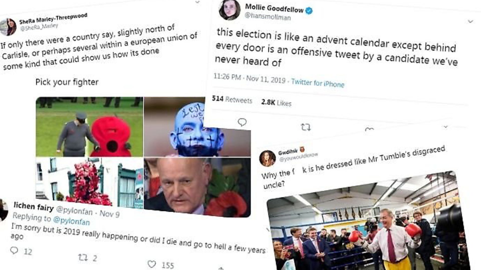 The best ten tweets of the UK 2019 general election so far. Photos: Twitter - Credit: Archant