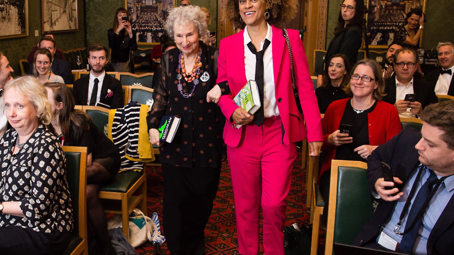 Joint winners Margaret Atwood and Bernardine Evaristo during 2019 Booker Prize Winner Announcement . (Photo by Jeff Spicer/Getty Images) - Credit: Getty Images