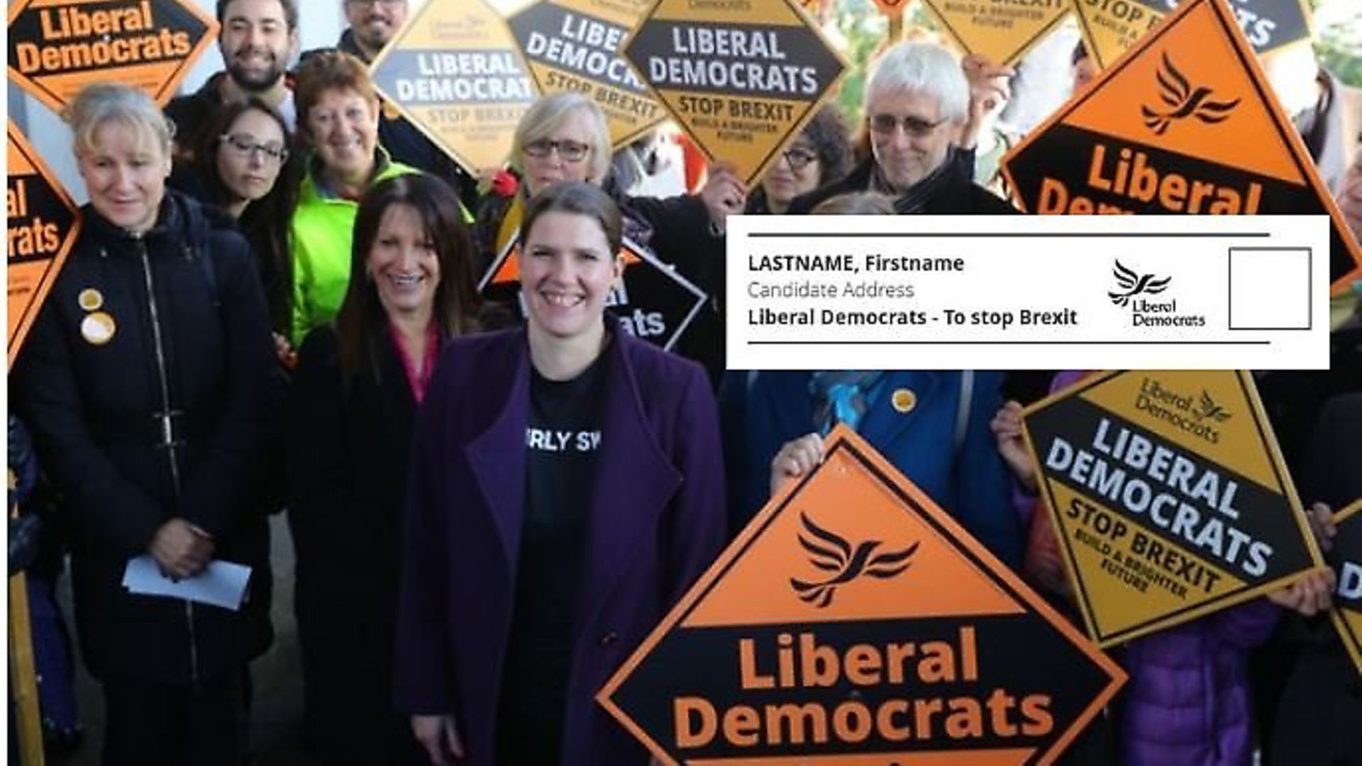 Jo Swinson with the Lib Dems and (right) an example of the ballot paper for the general election. Photograph: PA/TNE. - Credit: Archant