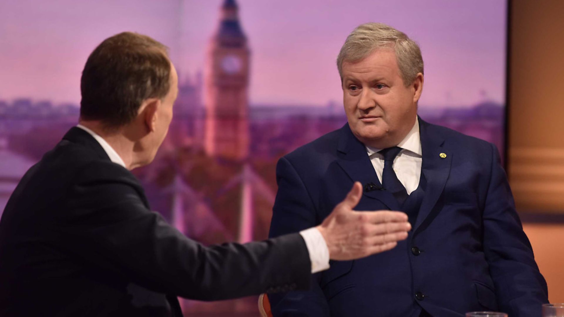 SNP Westminster Leader Ian Blackford (right) being interviewed by host Andrew Marr on the BBC1 current affairs programme, The Andrew Marr Show. Photo: Jeff Overs/BBC/PA Wire - Credit: PA