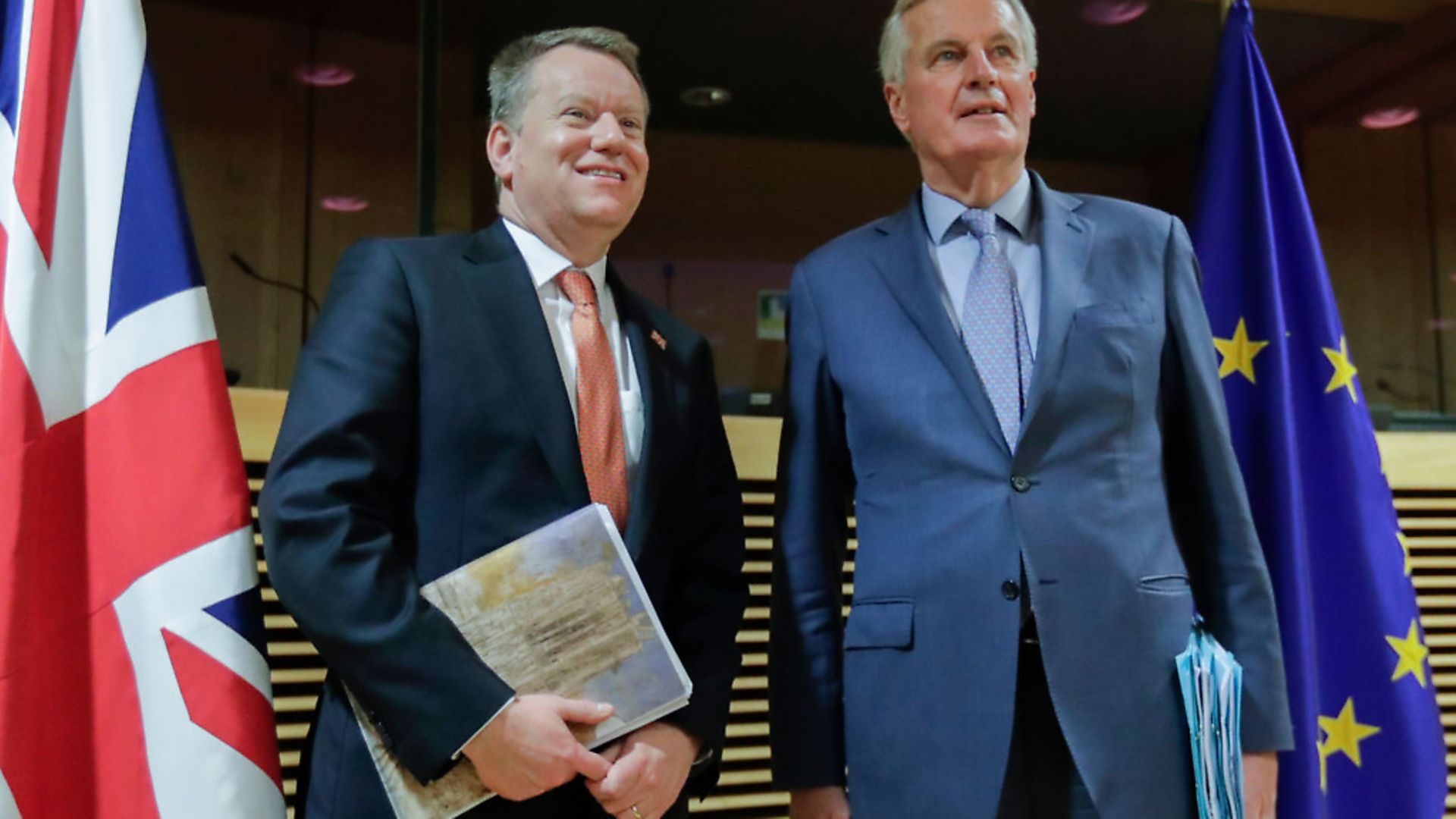 European Union chief Brexit negotiator Michel Barnier (R) and the British Prime Minister's Europe adviser David Frost. Photo by OLIVIER HOSLET/POOL/AFP via Getty Images) - Credit: POOL/AFP via Getty Images