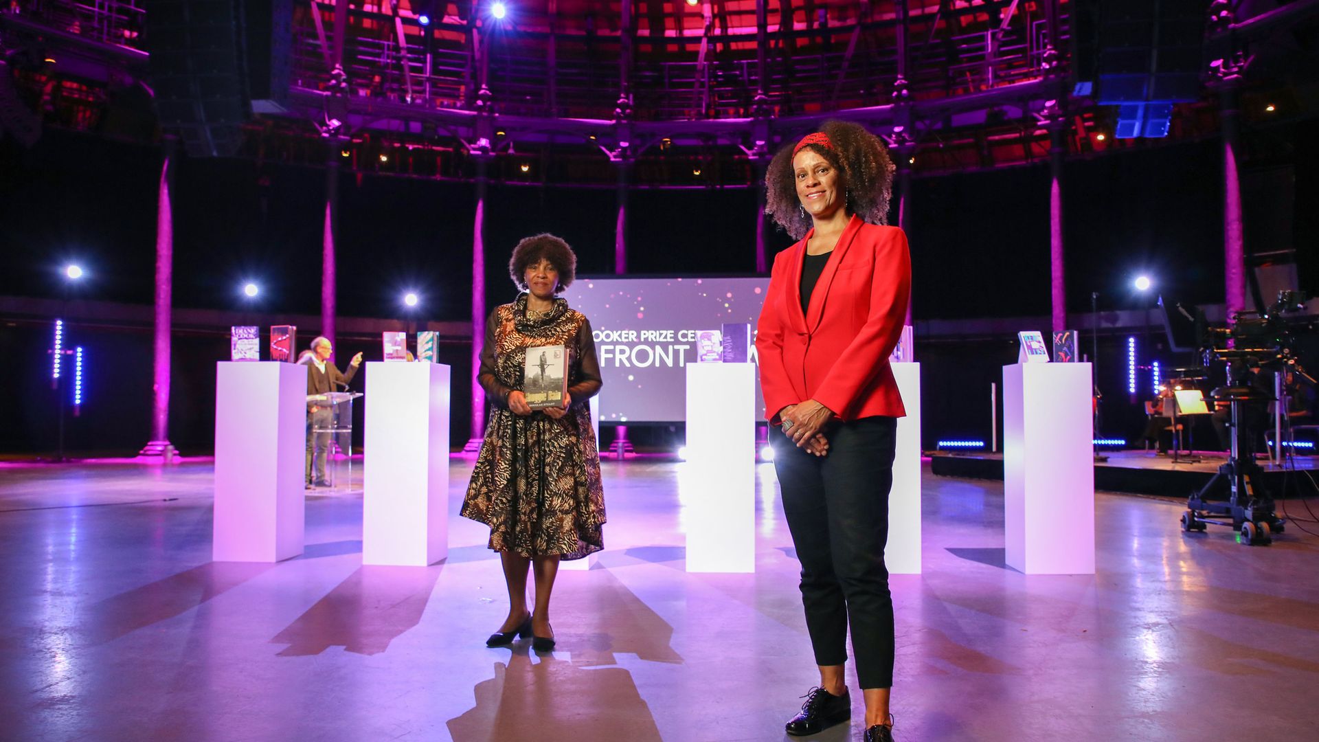 Bernardine Evaristo (right), and Margaret Busby at the 2020 Booker Prize ceremony, at the Roundhouse in London - Credit: David Parry/PA Wire