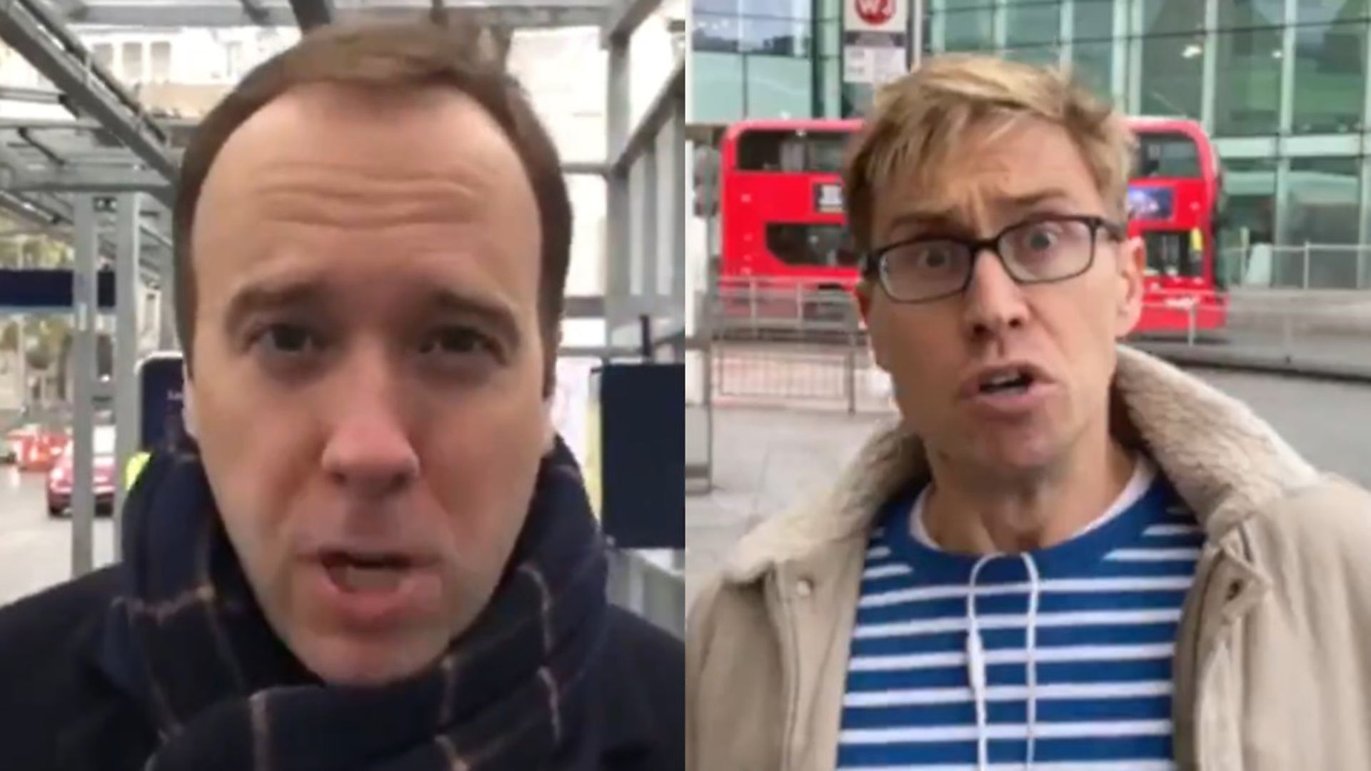 Russell Howard is the latest in a growing list of people to mock Matt Hancock's general election campaign video tweets. Picture: Matt Hancock/Russell Howard - Credit: Matt Hancock/Russell Howard