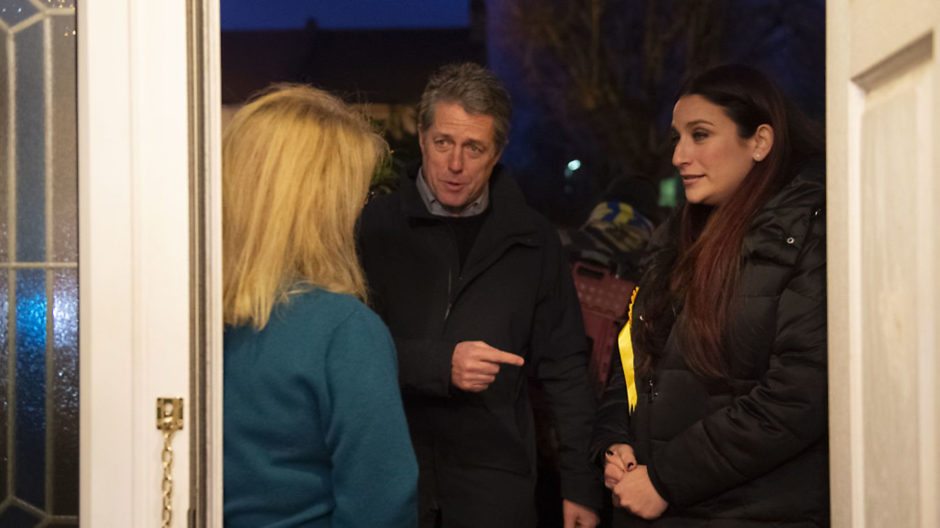 (right) Liberal Democrat's candidate for Finchley and Golders Green, Luciana Berger and Hugh Grant canvassing in Finchley while on the General Election campaign trail. Photograph: David Mirzoeff/PA Wire. - Credit: PA