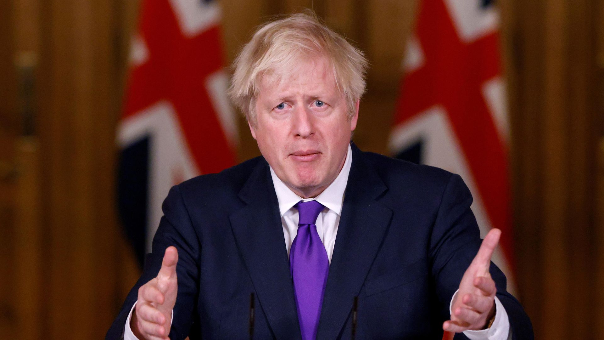 Prime minister Boris Johnson during a media briefing on coronavirus (COVID-19) in Downing Street, London. - Credit: PA