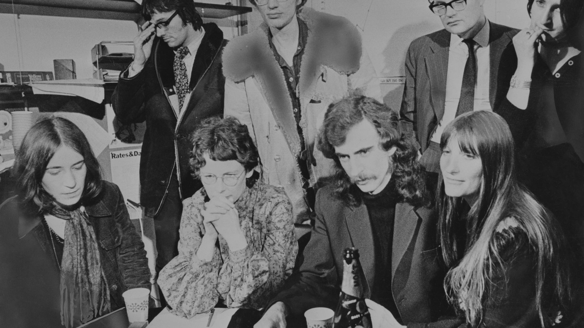 Stuart Christie and Angela Weir (second from left), later Angela Mason, of left wing revolutionary group the Angry Brigade hold a press conference after their acquittal at the Old Bailey in 1972. They had been accused of carrying out various protest bombings - Credit: Getty Images