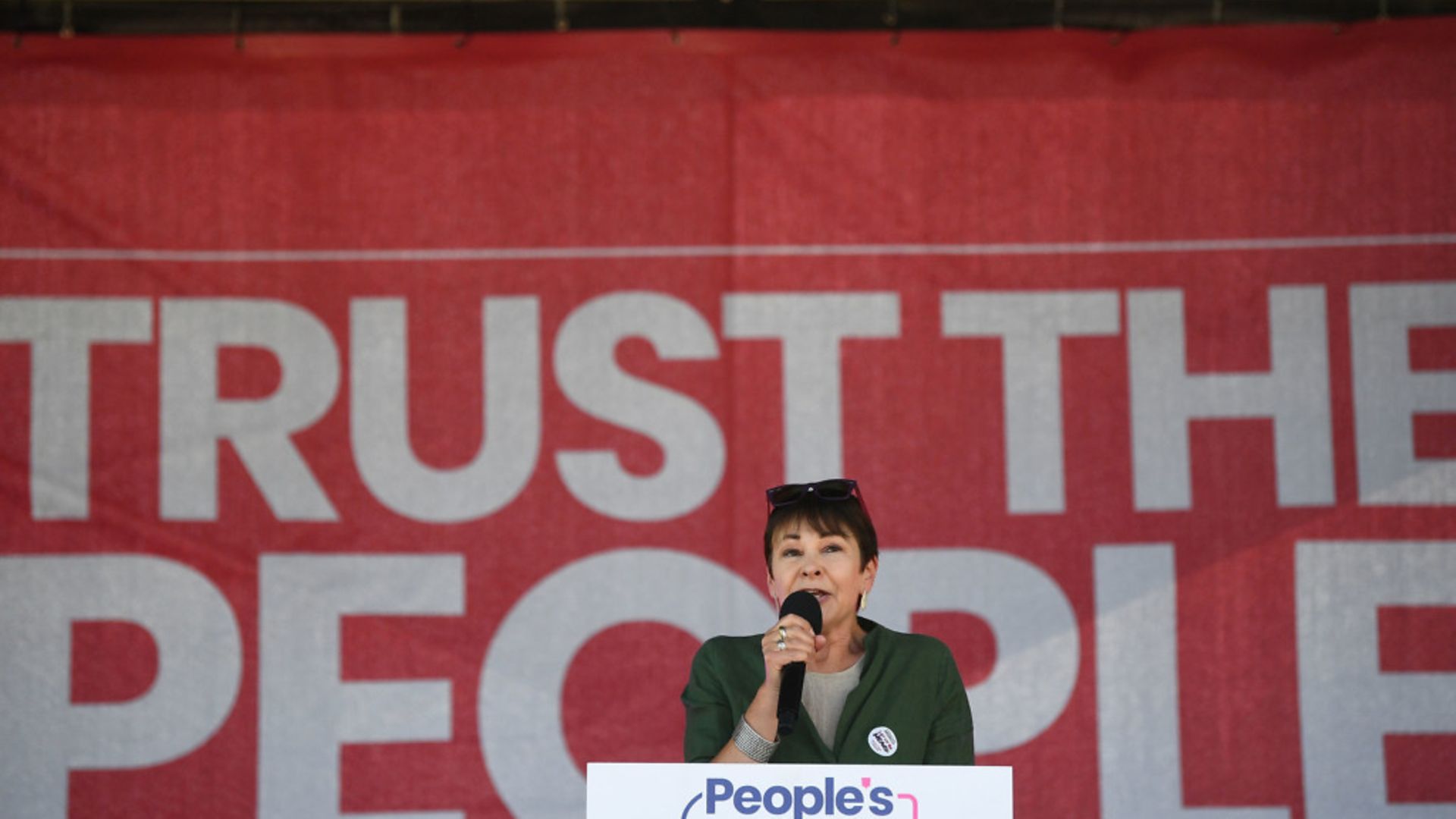 Green Party MP Caroline Lucas speaks at the Anti-Brexit 'Trust the People' march and rally - Credit: PA