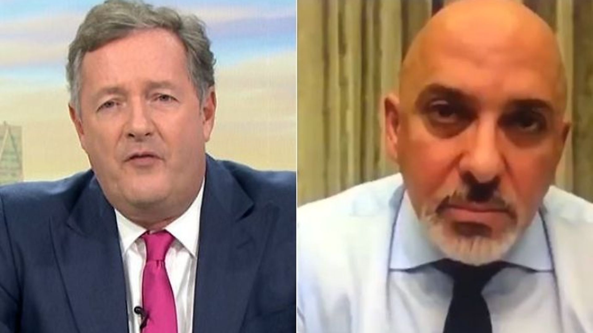 Piers Morgan (L) and vaccine minister Nadhim Zahawi - Credit: Twitter