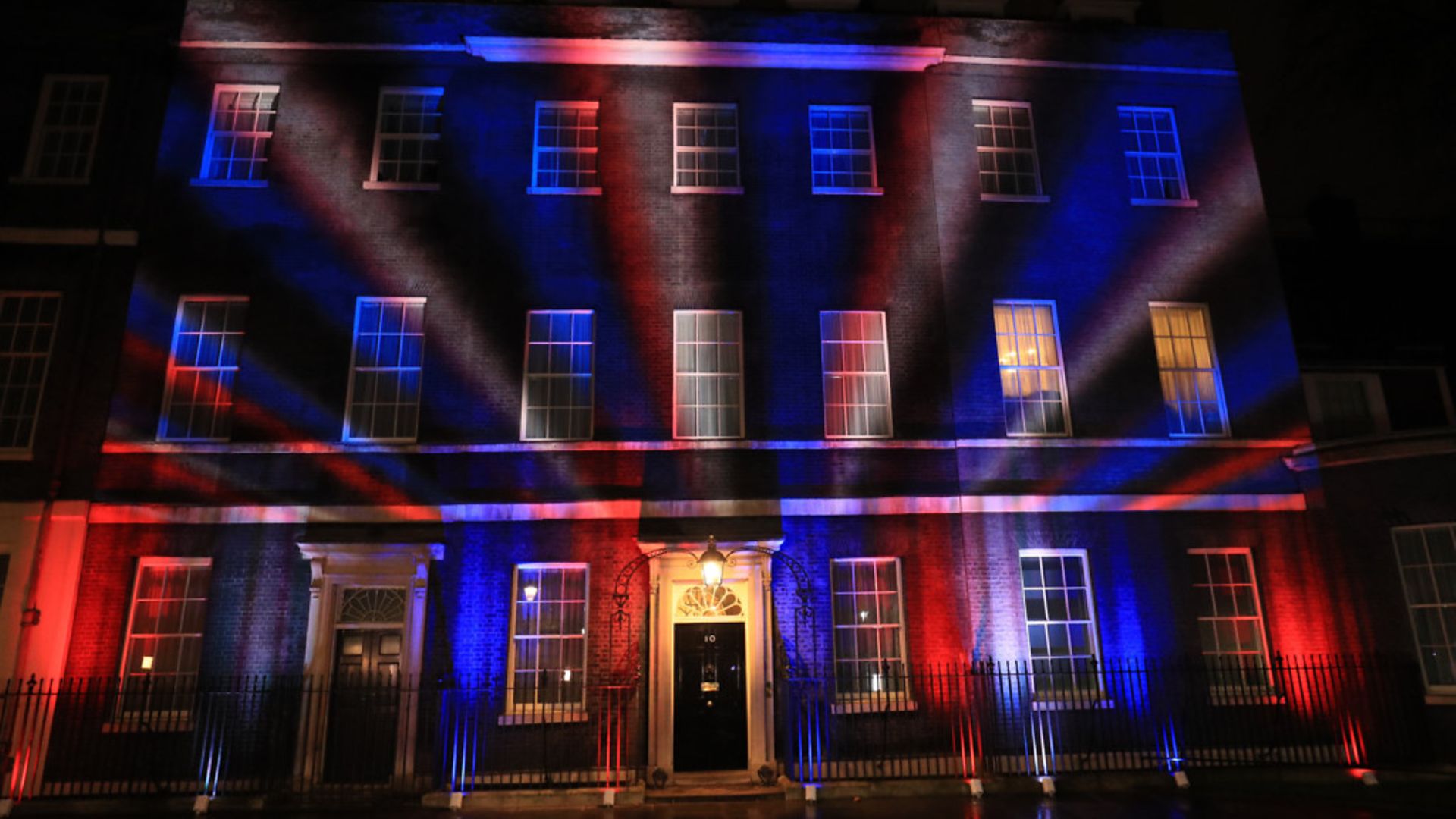 The union flag colours projected onto 10 Downing Street, to mark Brexit - Credit: PA