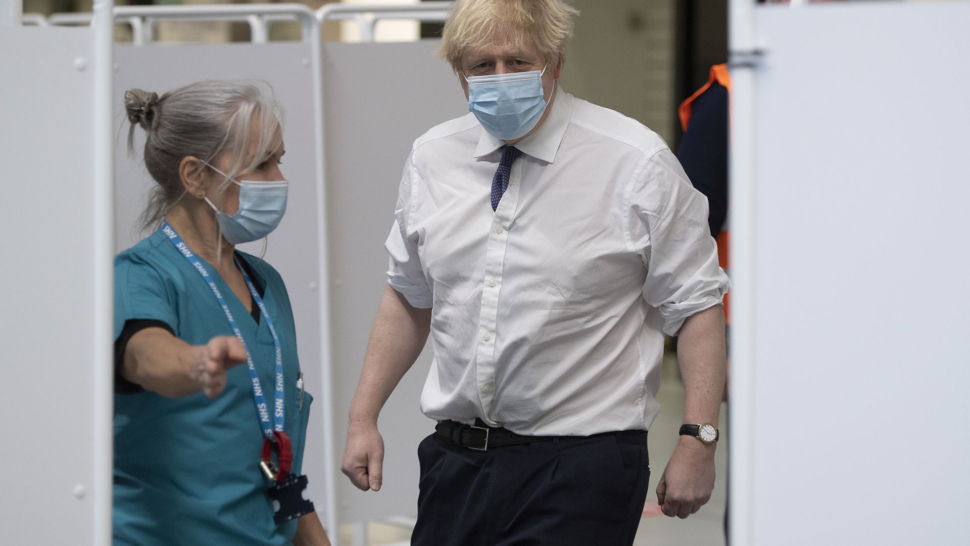 Prime minister Boris Johnson, with Head Nurse Anne Morris, at Ashton Gate Stadium in Bristol, during a visit to one of the seven mass vaccination centres now opened to the general public as the government continues to ramp up the vaccination programme against Covid-19. - Credit: PA