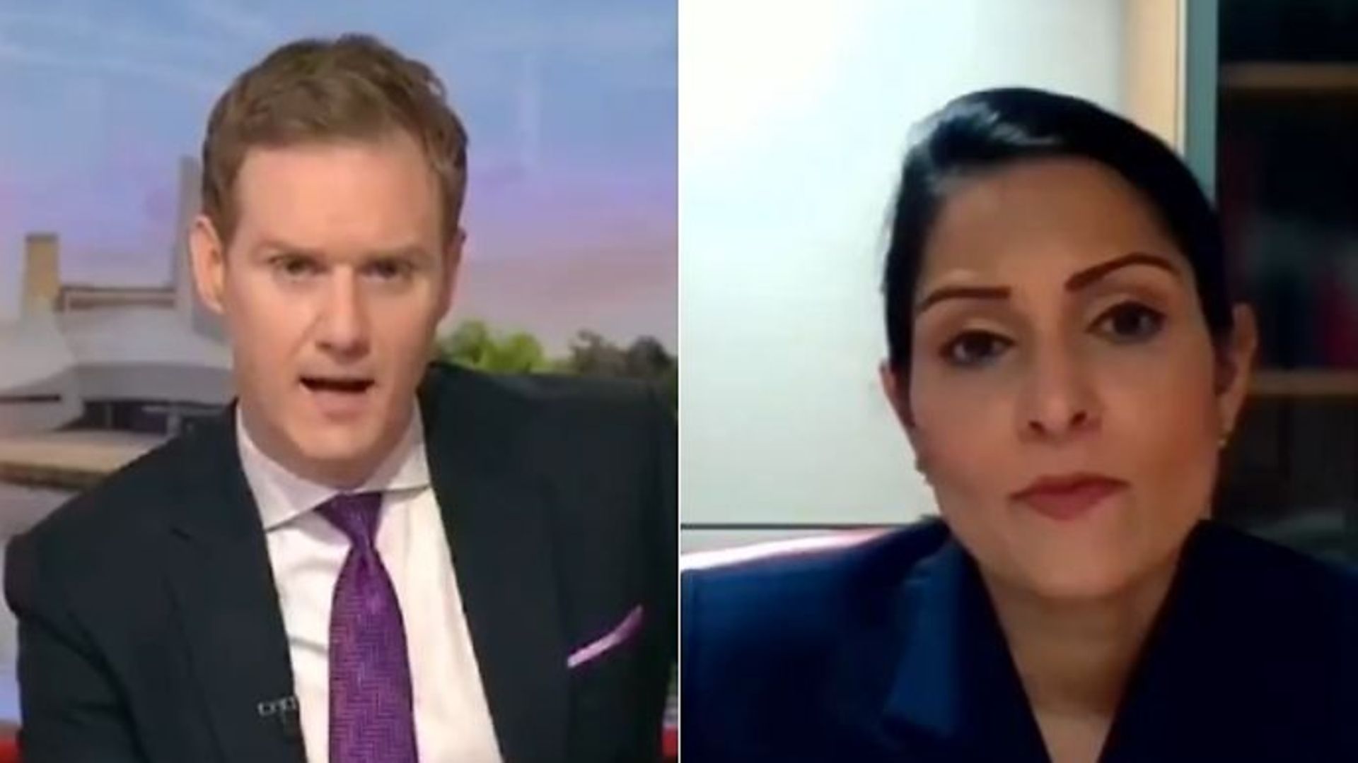 The BBC's Dan Walker (L) and home secretary Priti Patel - Credit: Twitter