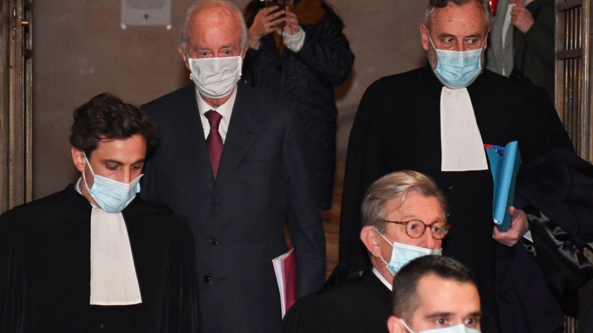 French former prime minister Edouard Balladur (second left) arrives for his trial at the Court of Justice of the Republic, in Paris - Credit: AFP via Getty Images