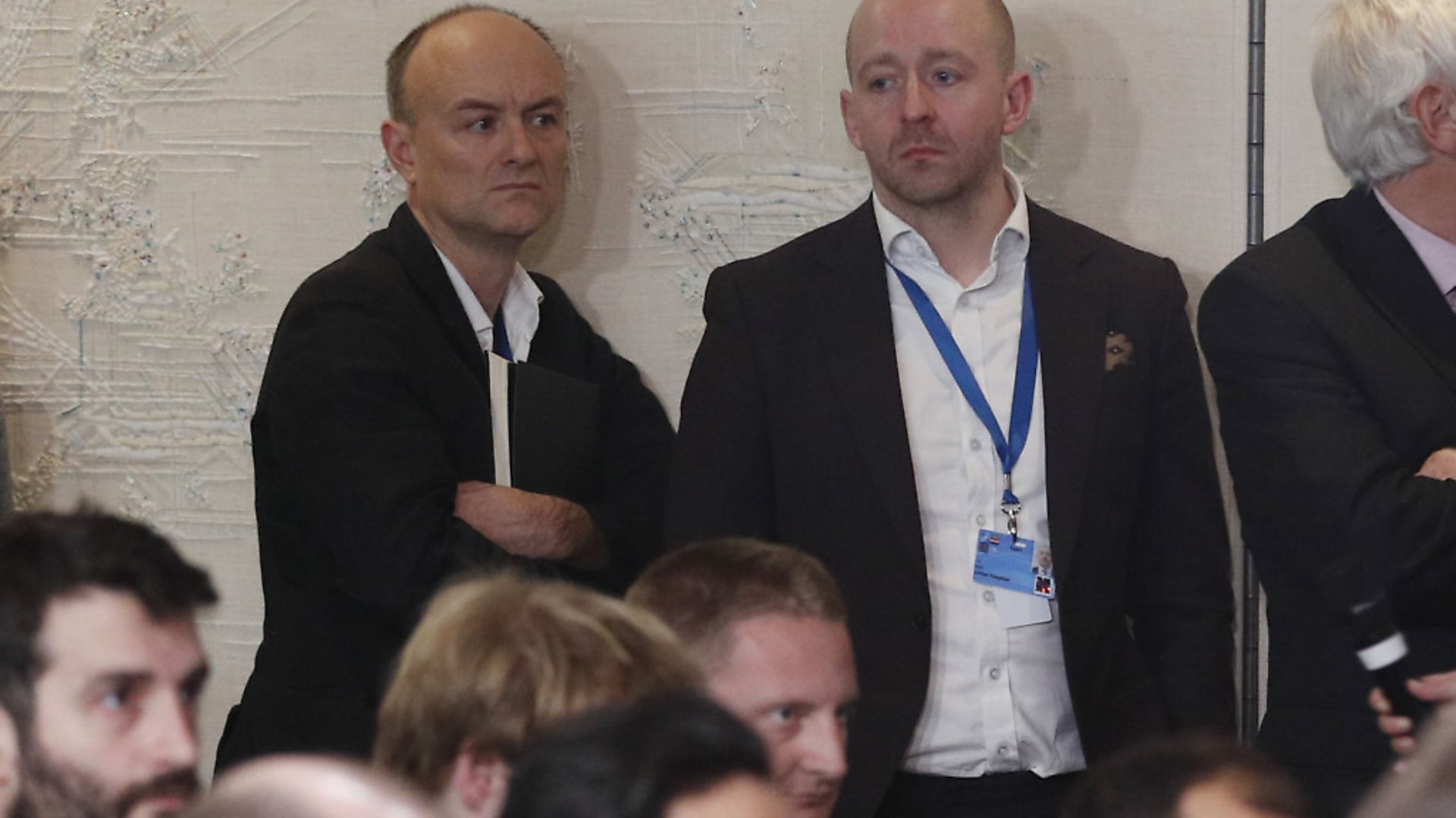 Downing Street special advisor Dominic Cummings (left) and director of communications Lee Cain (right) attend Boris Johnson's press conference during a NATO summit. Photograph: Adrian Dennis/PA. - Credit: PA