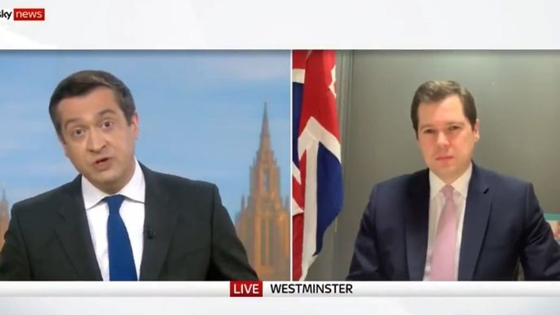 Niall Paterson (L) and Robert Jenrick on Sky News - Credit: Twitter, Sky News