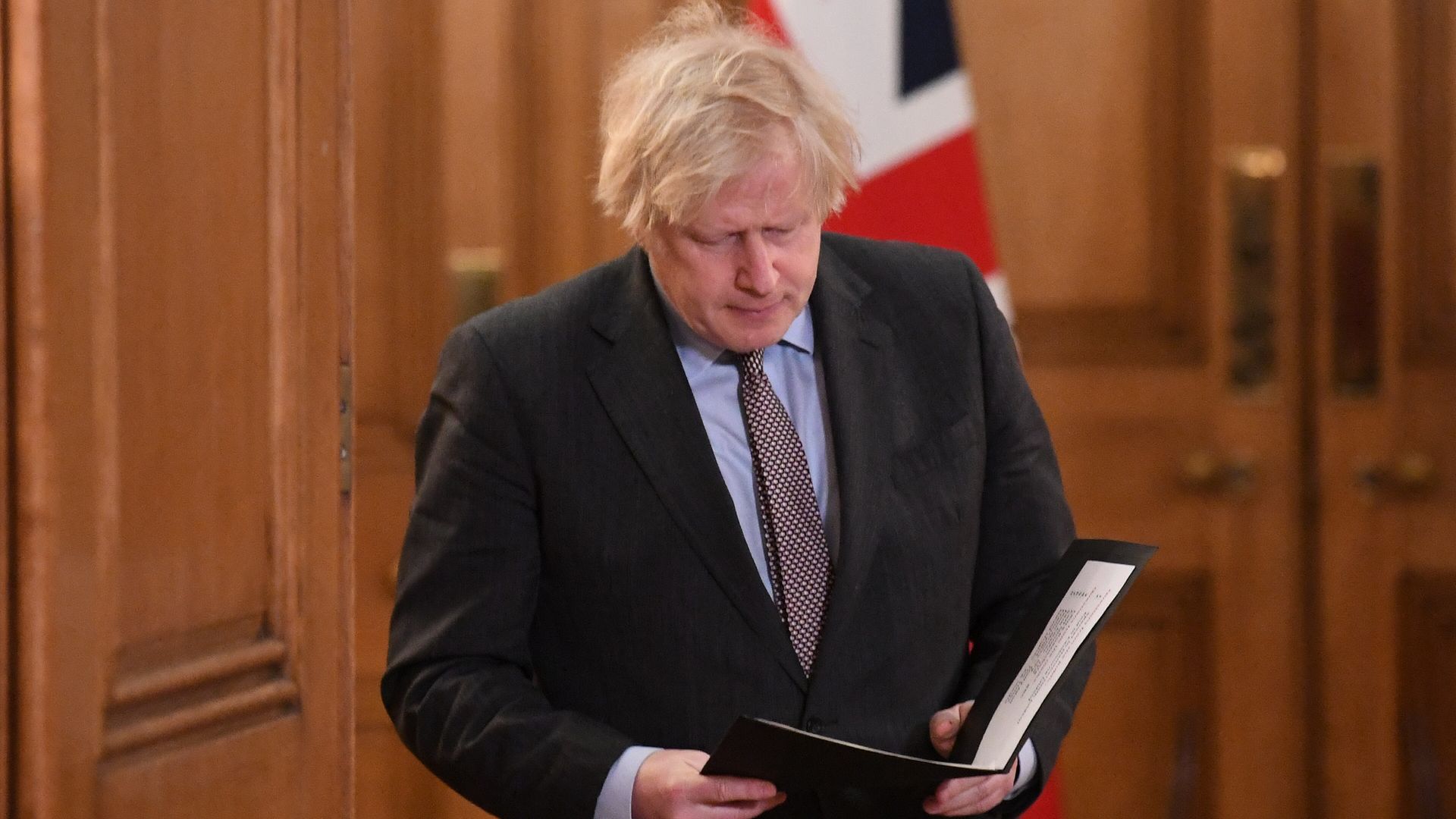 Prime Minister Boris Johnson arriving for a media briefing in Downing Street - Credit: PA