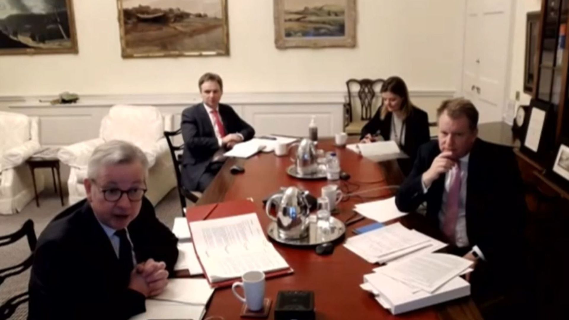 Chancellor of the Duchy of Lancaster Michael Gove and Lord David Frost (front right) giving evidence to the Lords European Union Committee - Credit: PA