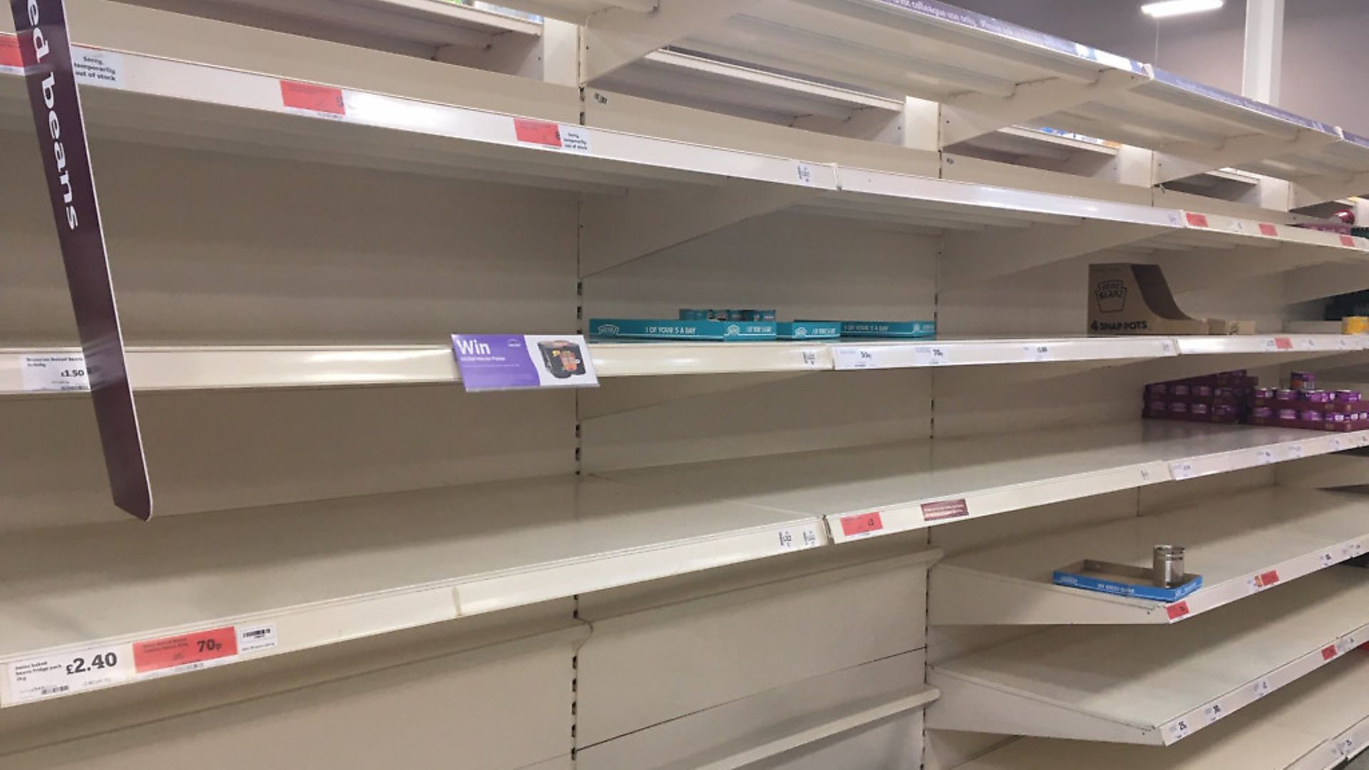 Supermarket shelves stripped bare amid the coronavirus outbreak.  Picture: Archant - Credit: Archant